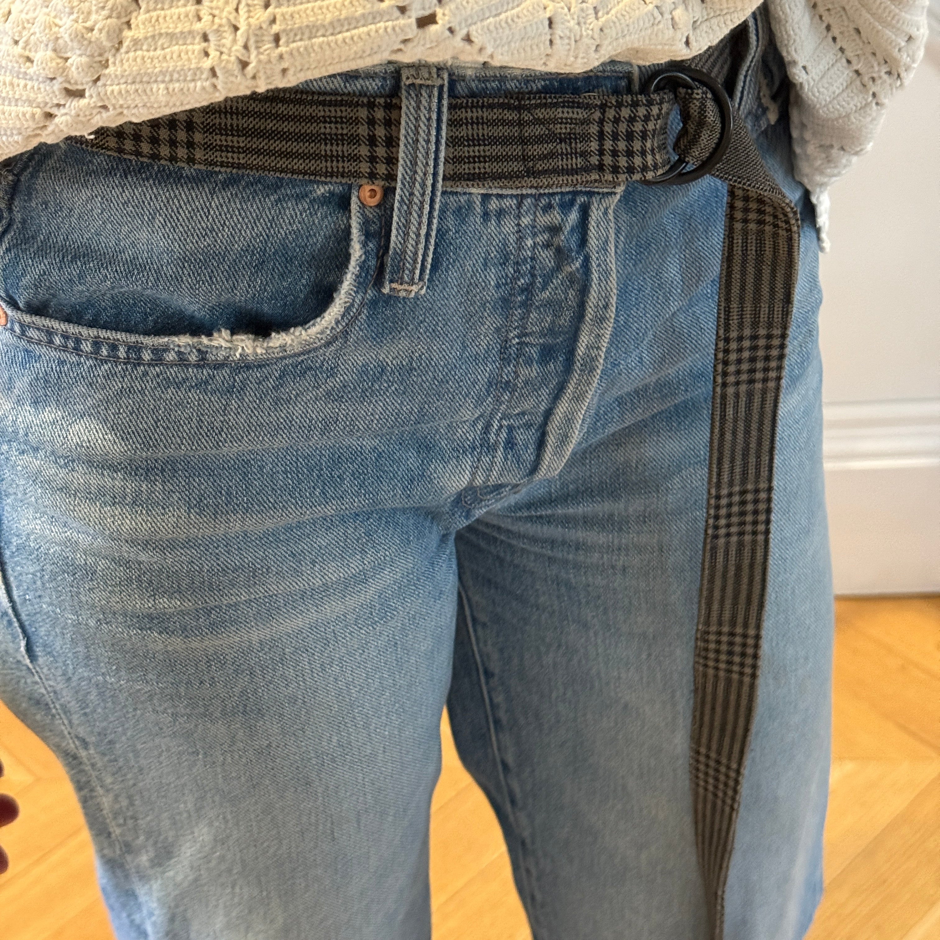 The Salvaged Belt in Black & Tan Plaid