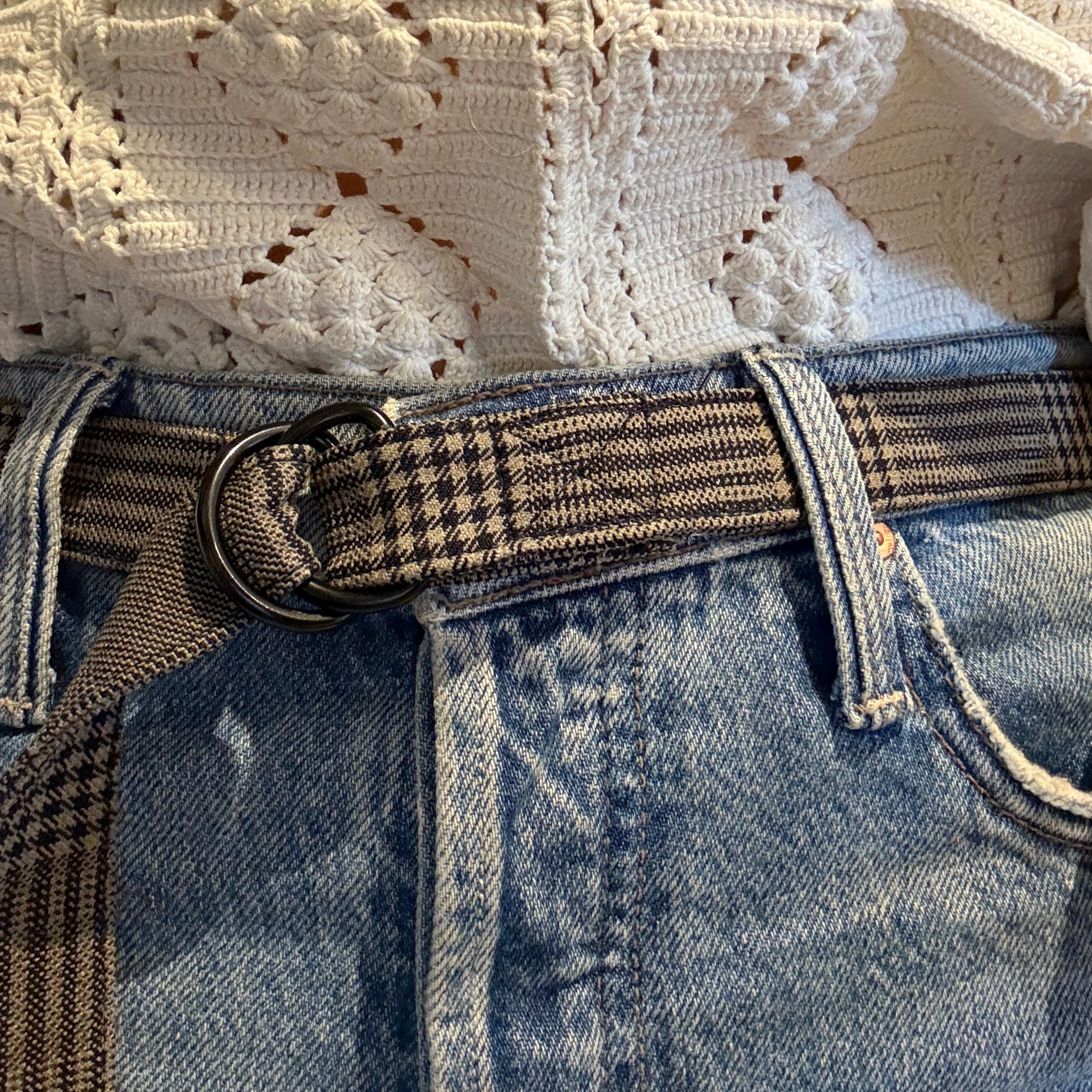 The Salvaged Belt in Black & Tan Plaid