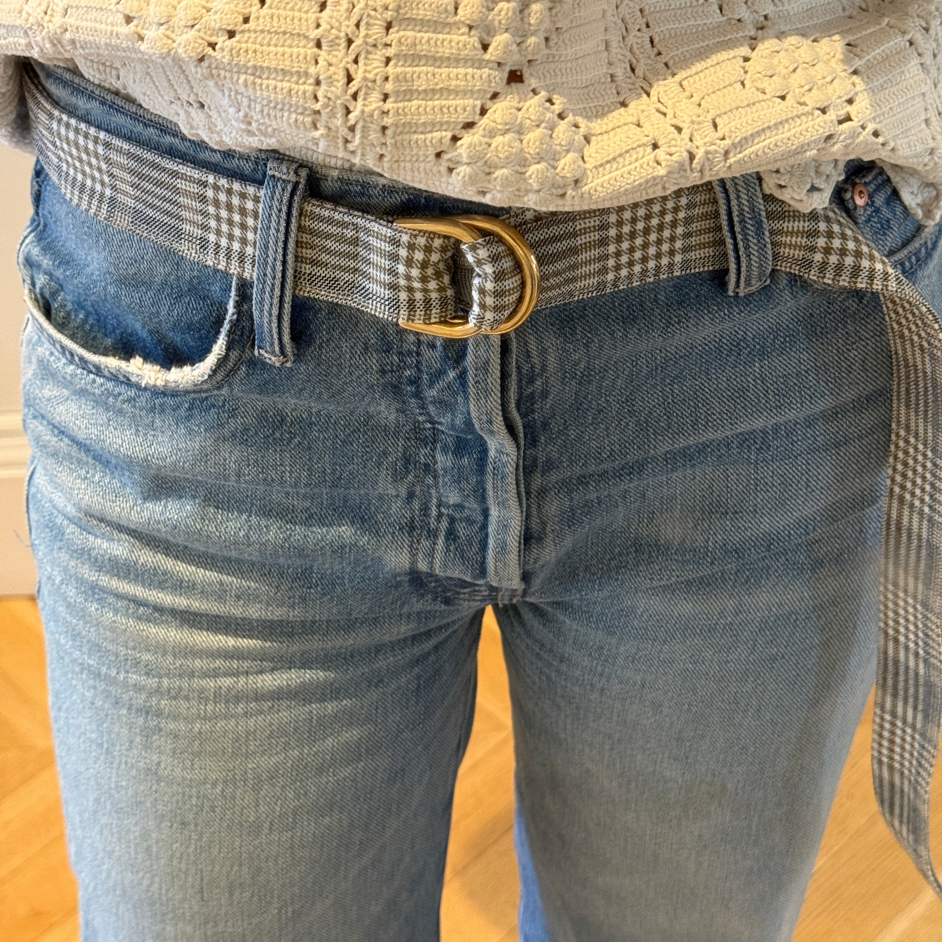 The Salvaged Belt in Cream Plaid