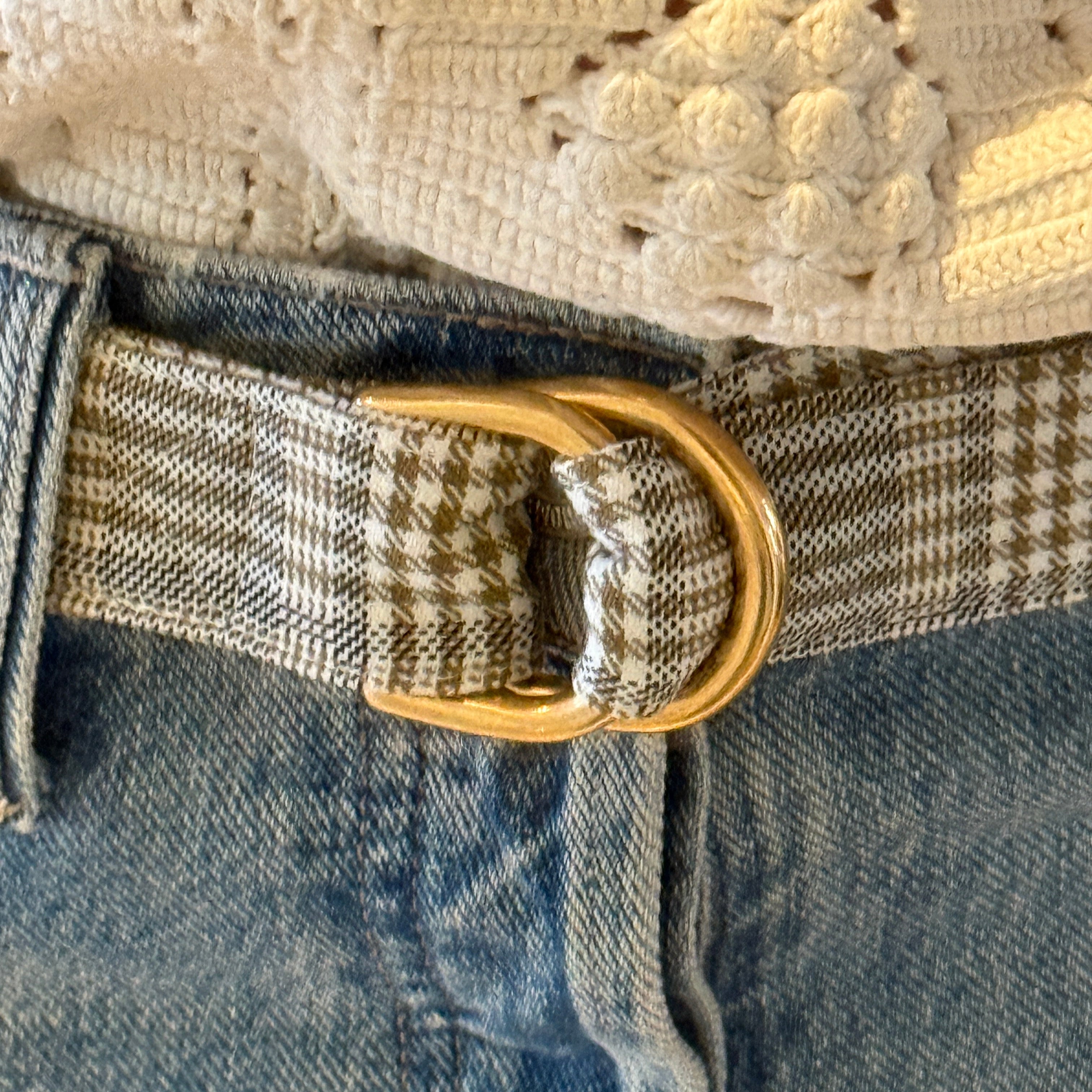The Salvaged Belt in Cream Plaid