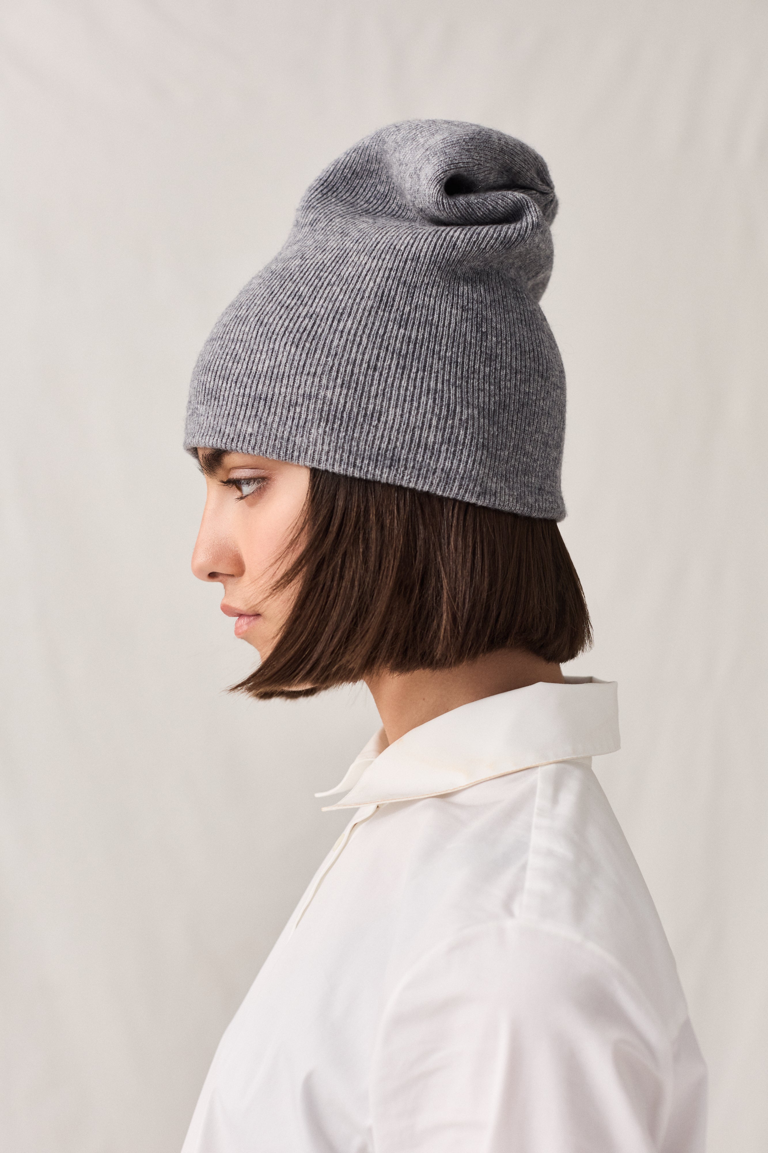 Cashmere Fine Rib Toque Ash Mix