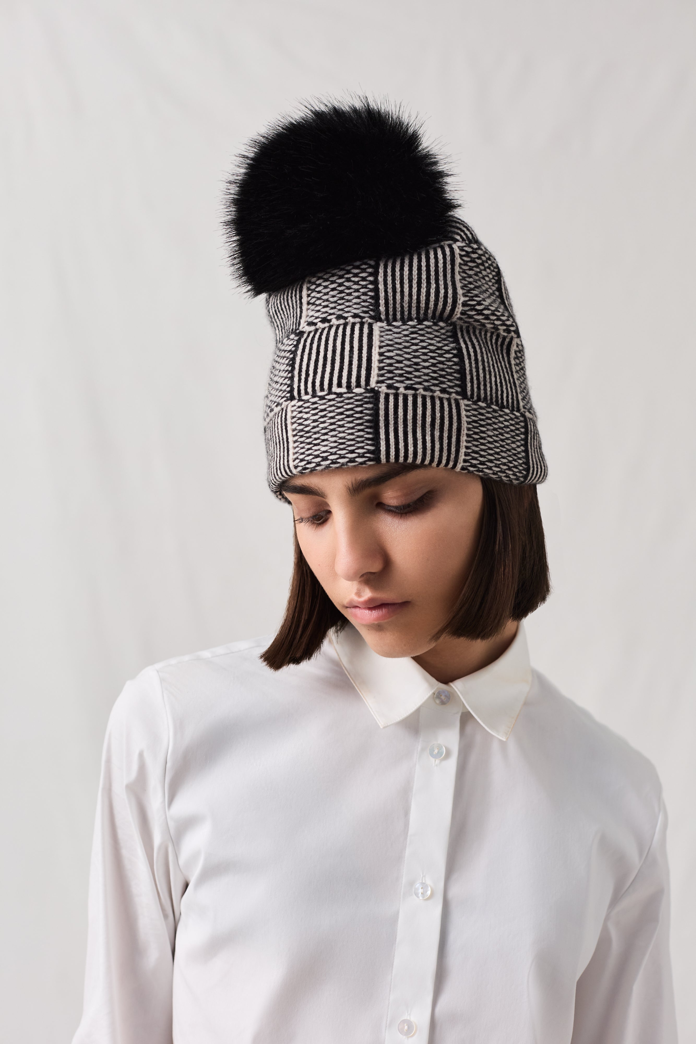 Cashmere Tweed Beanie with Pom Pom