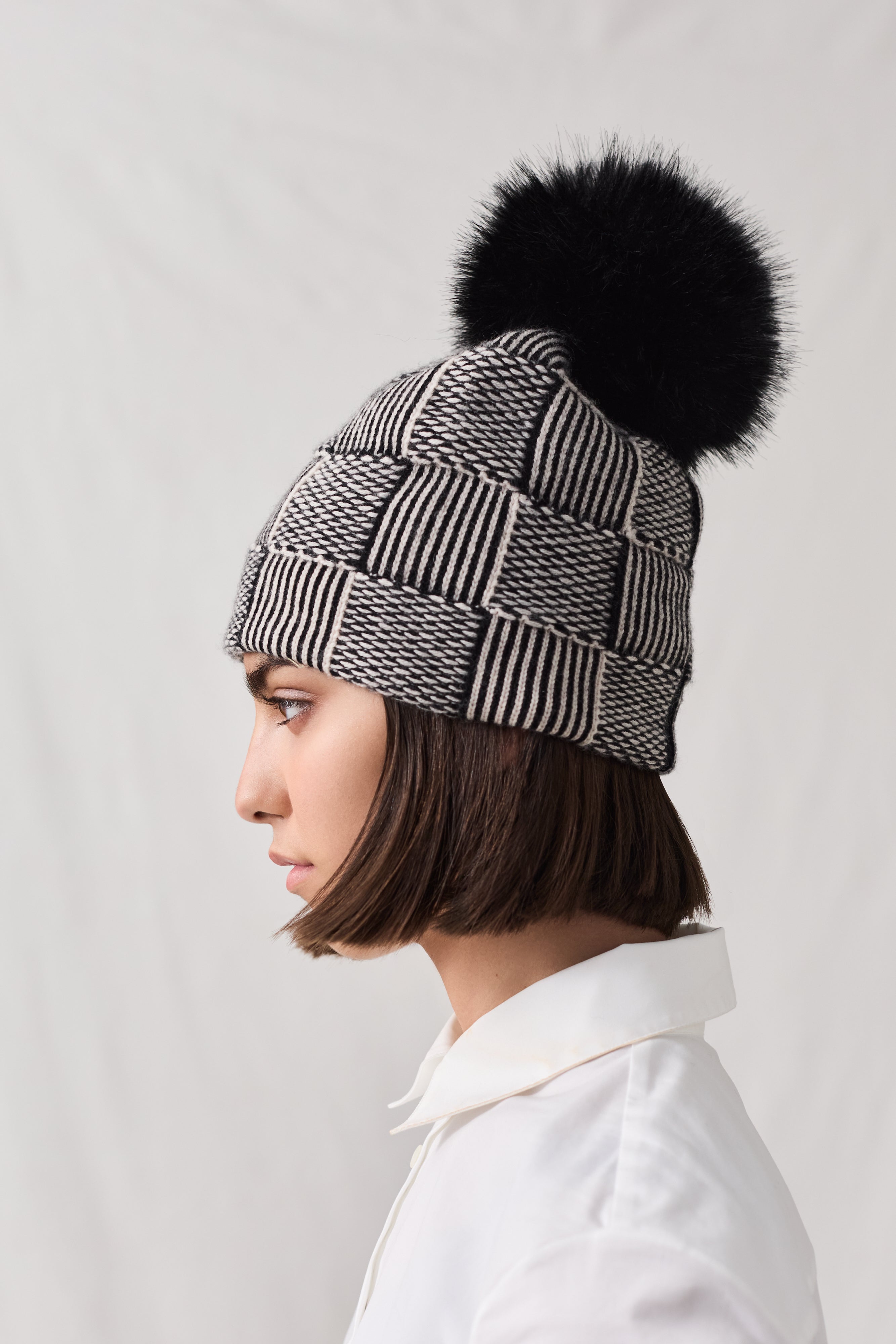 Cashmere Tweed Beanie with Pom Pom