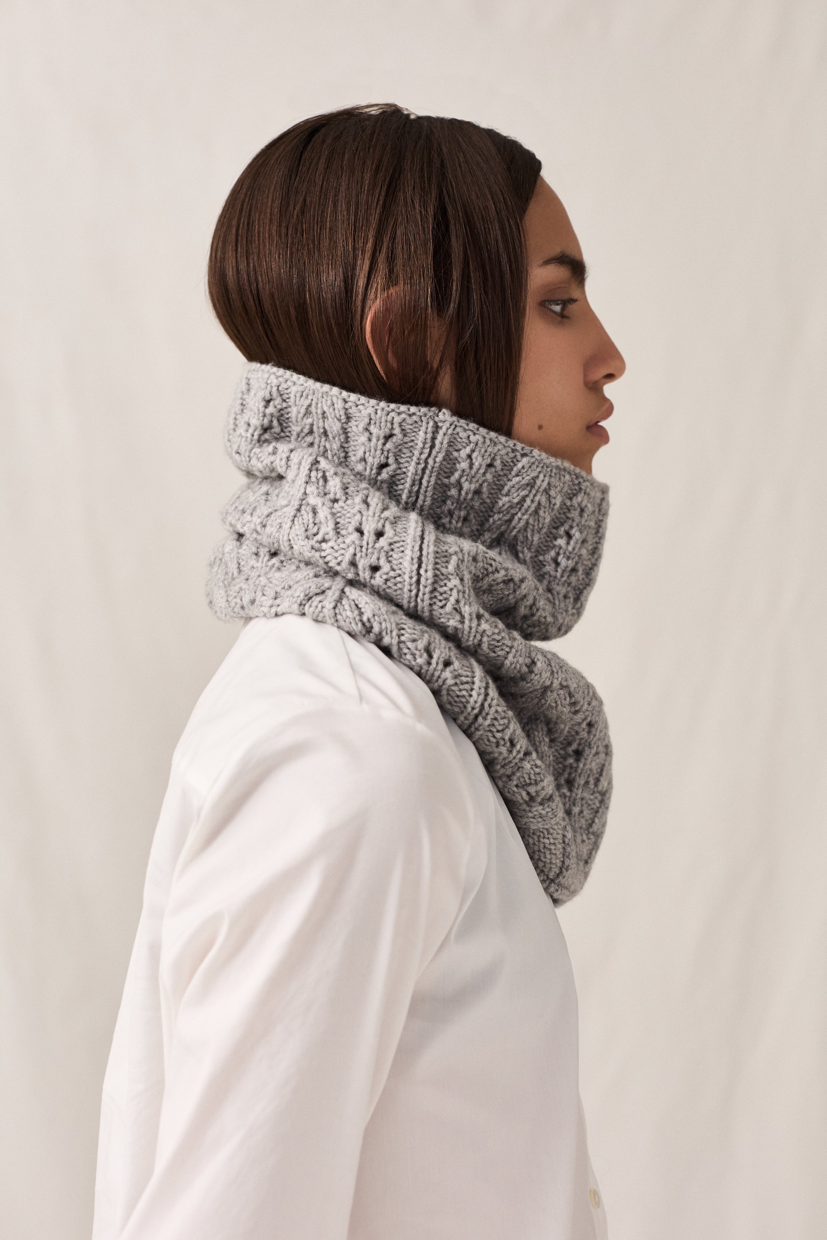 Cashmere Crochet Collar Light Ash Mix