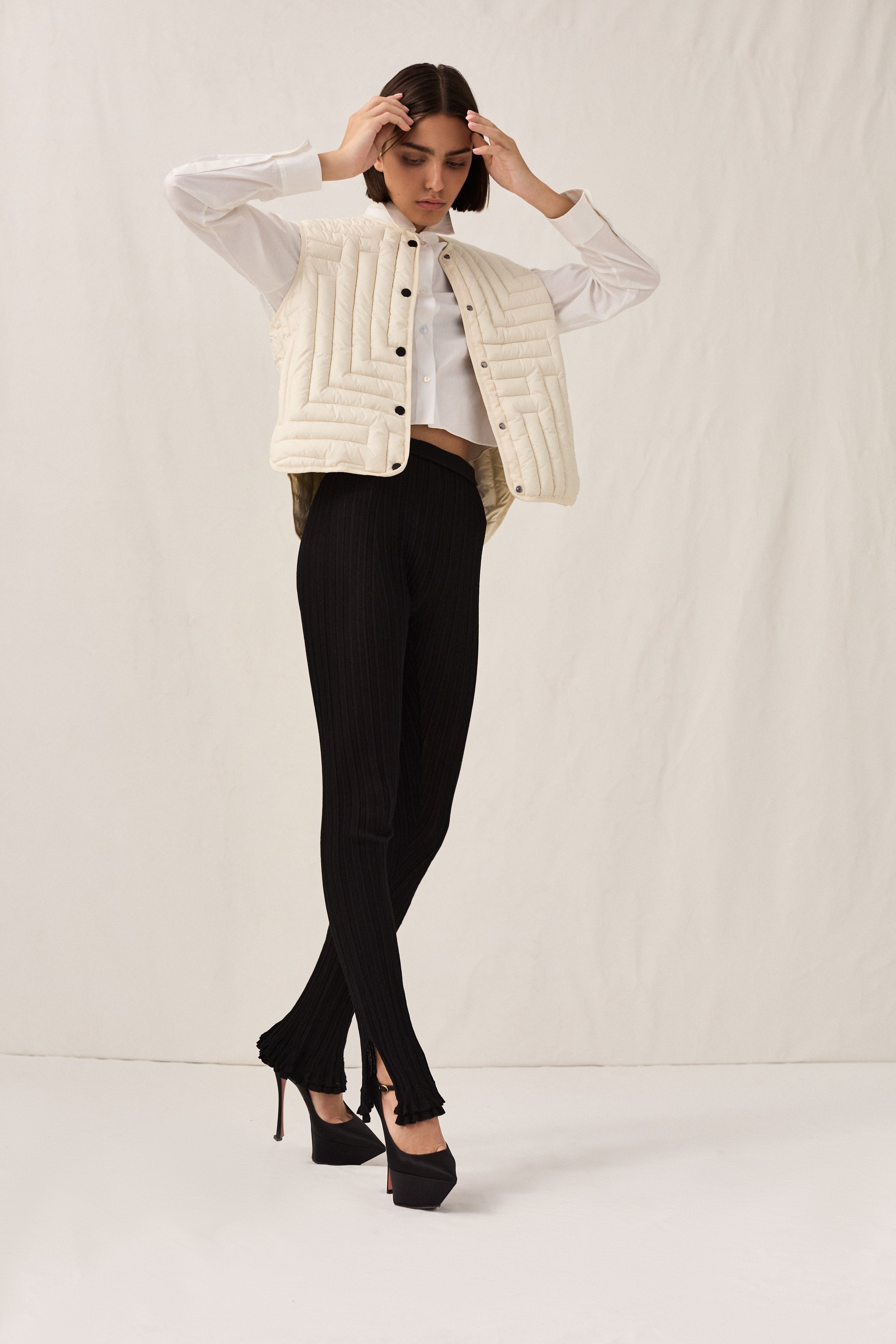 L Quilt Crop Vest Warm White