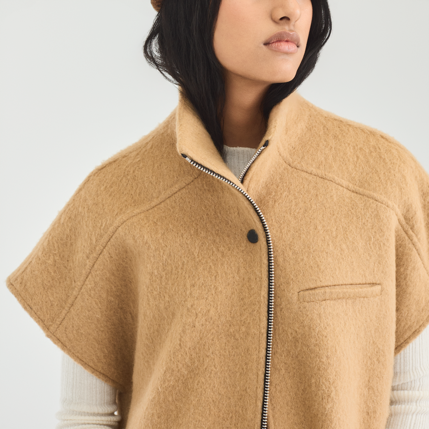 Mohair Metal Zip Vest Camel