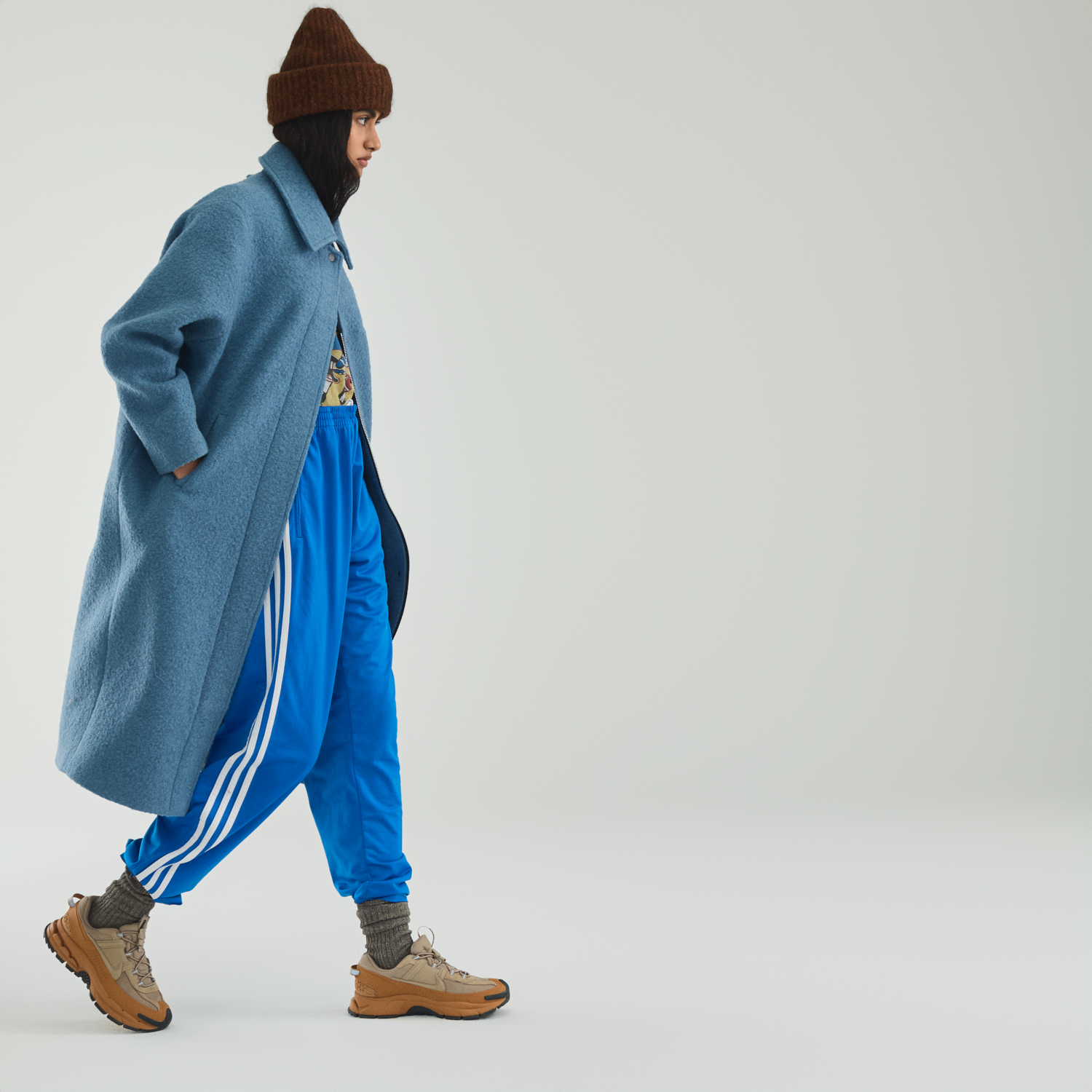 Collar Zip Curve Coat Med Blue