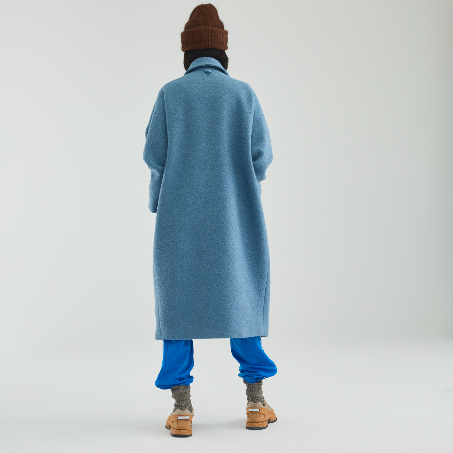 Collar Zip Curve Coat Med Blue