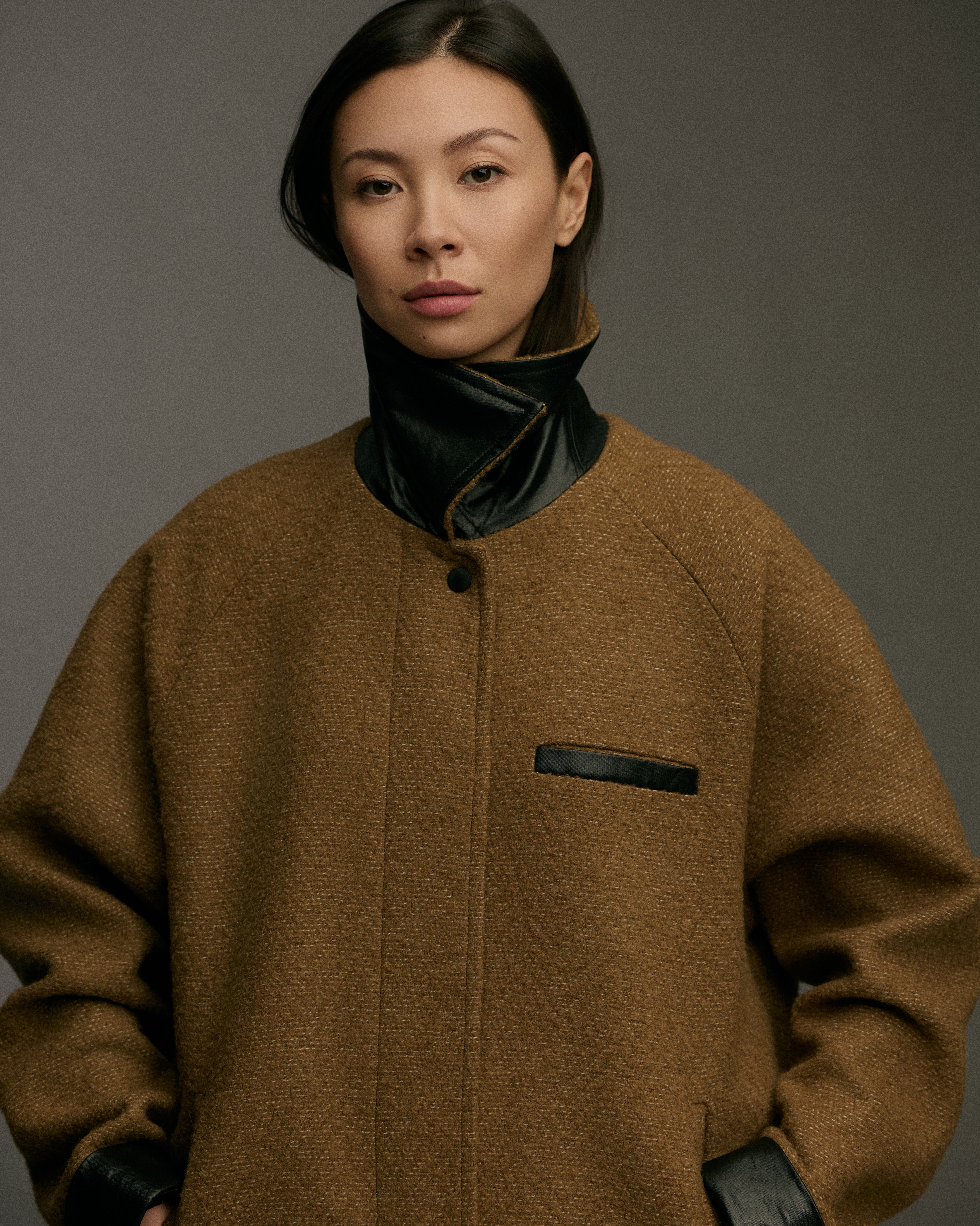 Roll up Cuff Curve Coat | Camel