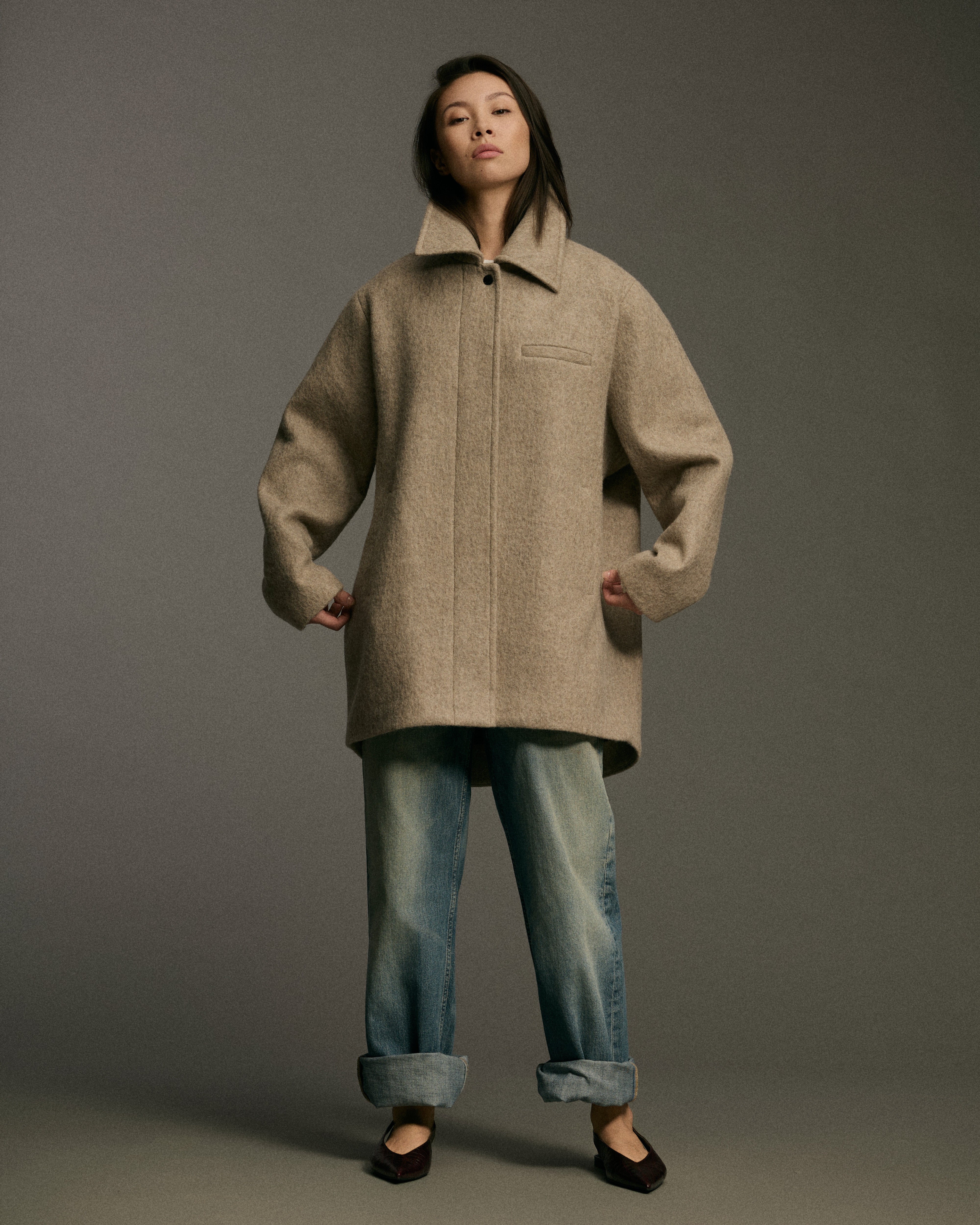 Crop Curve Coat | Taupe