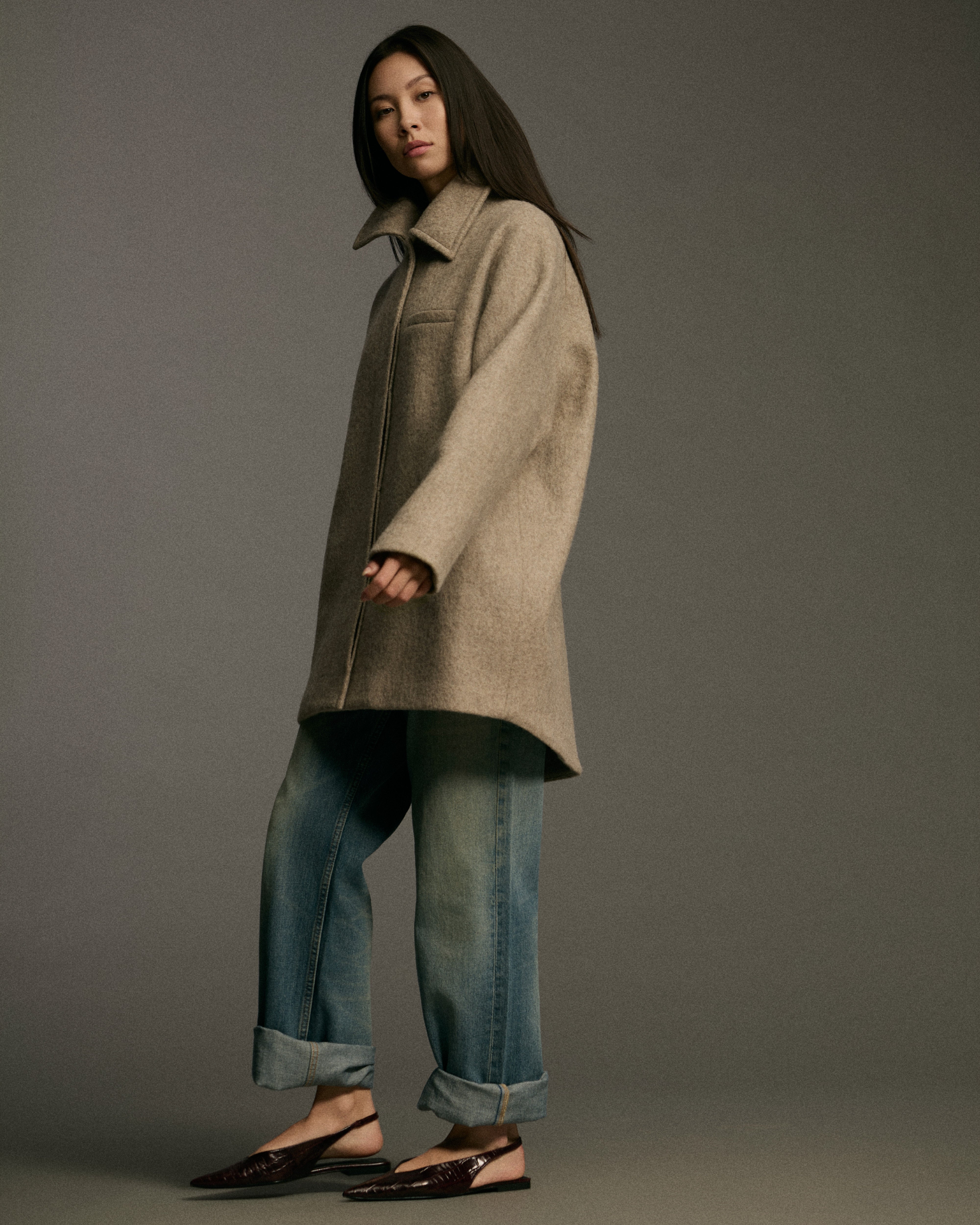 Crop Curve Coat | Taupe