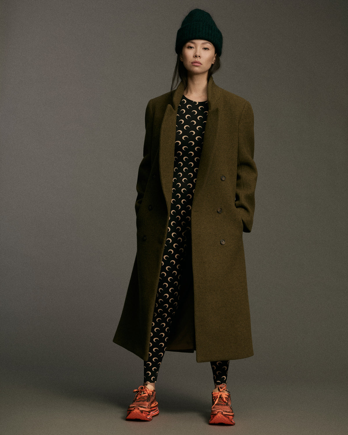 Double Breasted Wool Blend Overcoat | Olive Melange