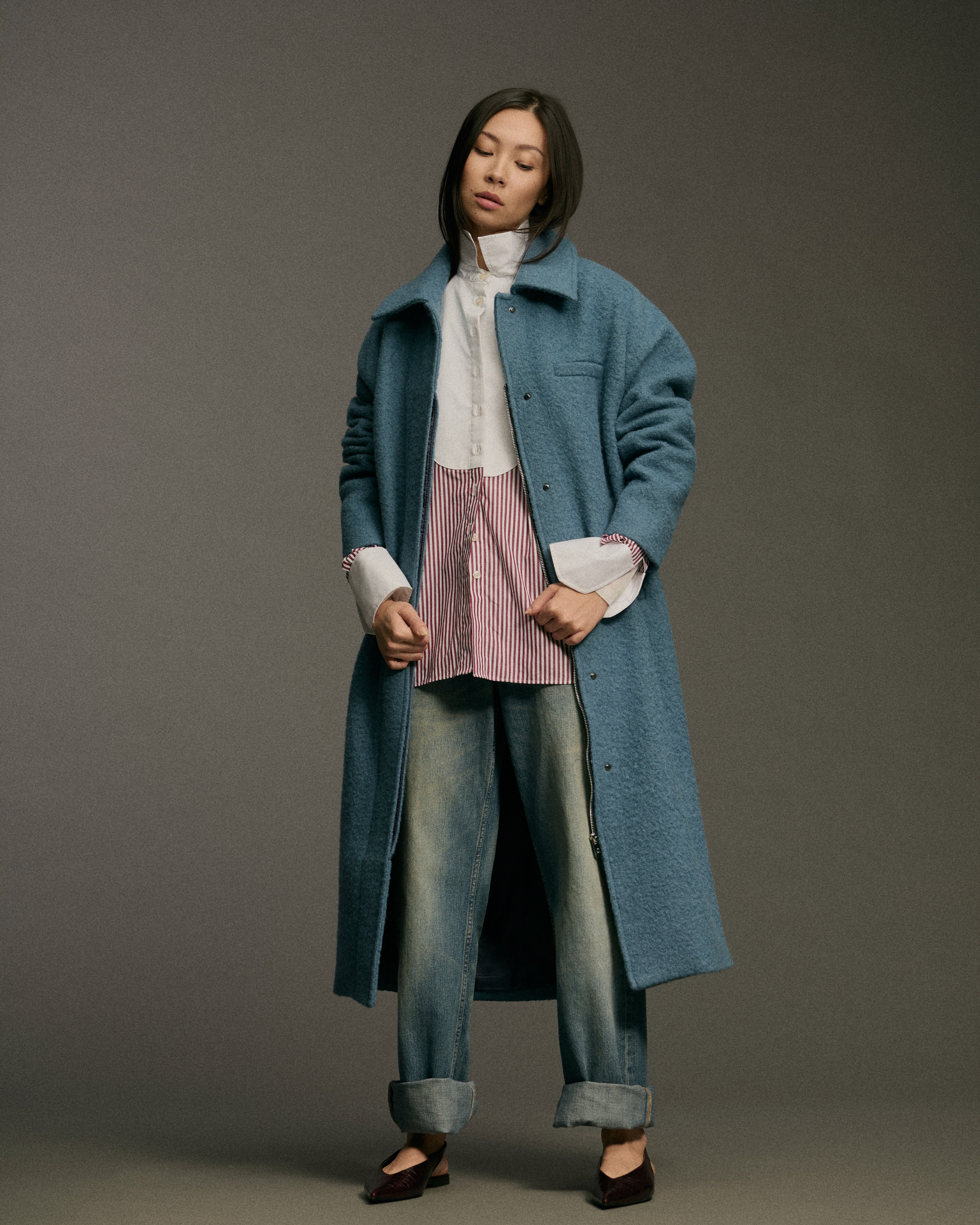 Collar Zip Curve | Med Blue - Premium Alpaca