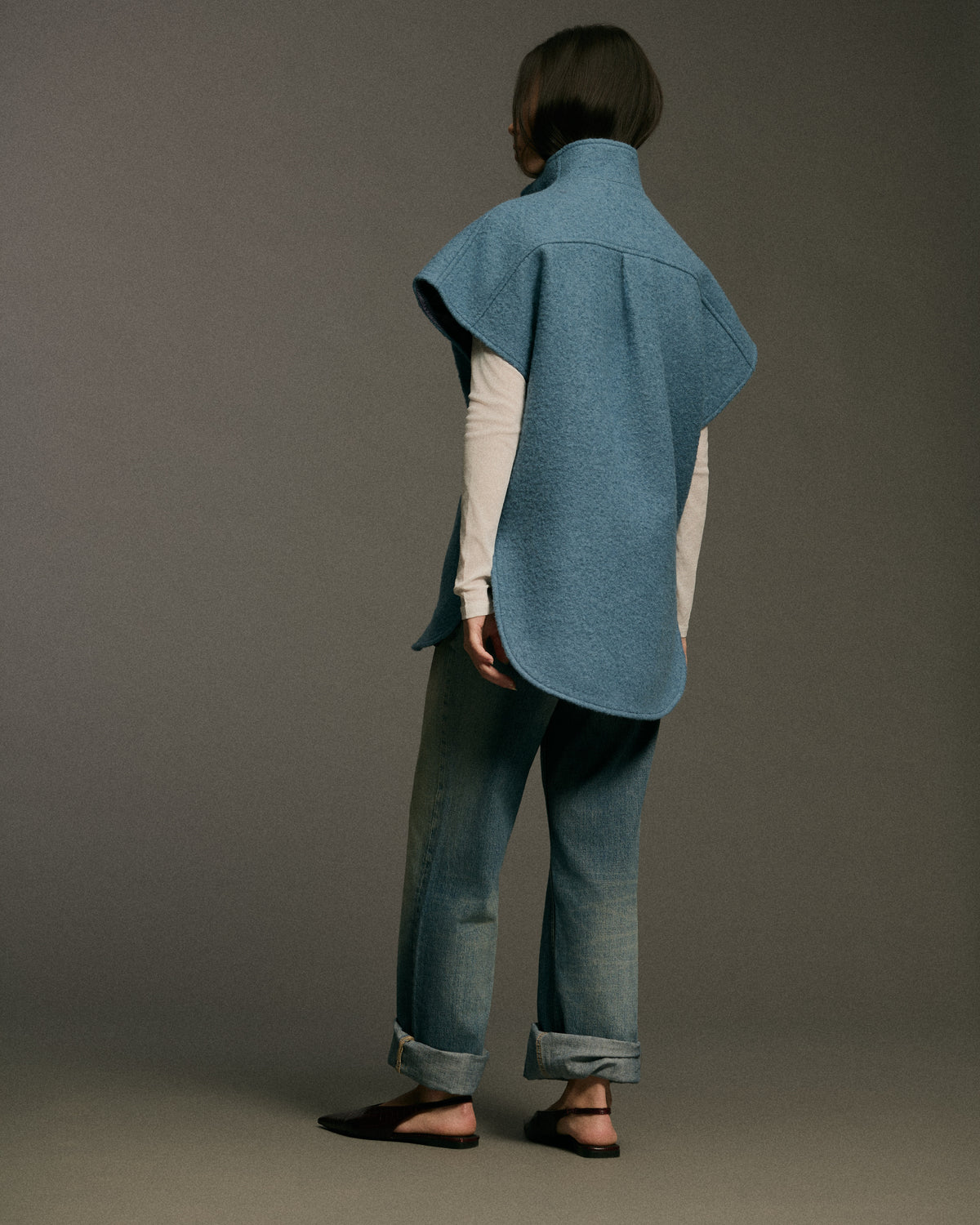 Mohair Metal Zip Vest | Med Blue