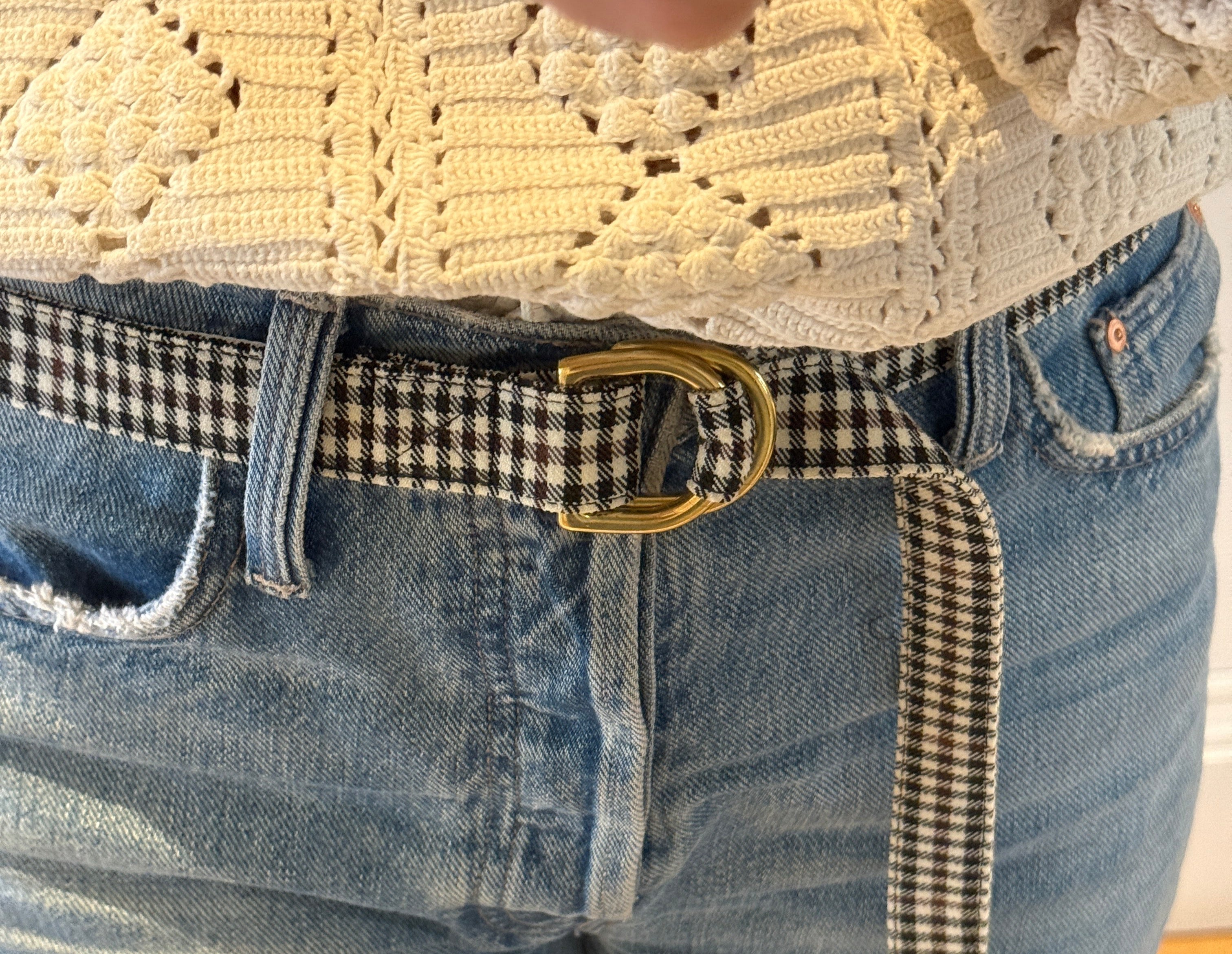 The Salvaged Belt in White & Tan Plaid