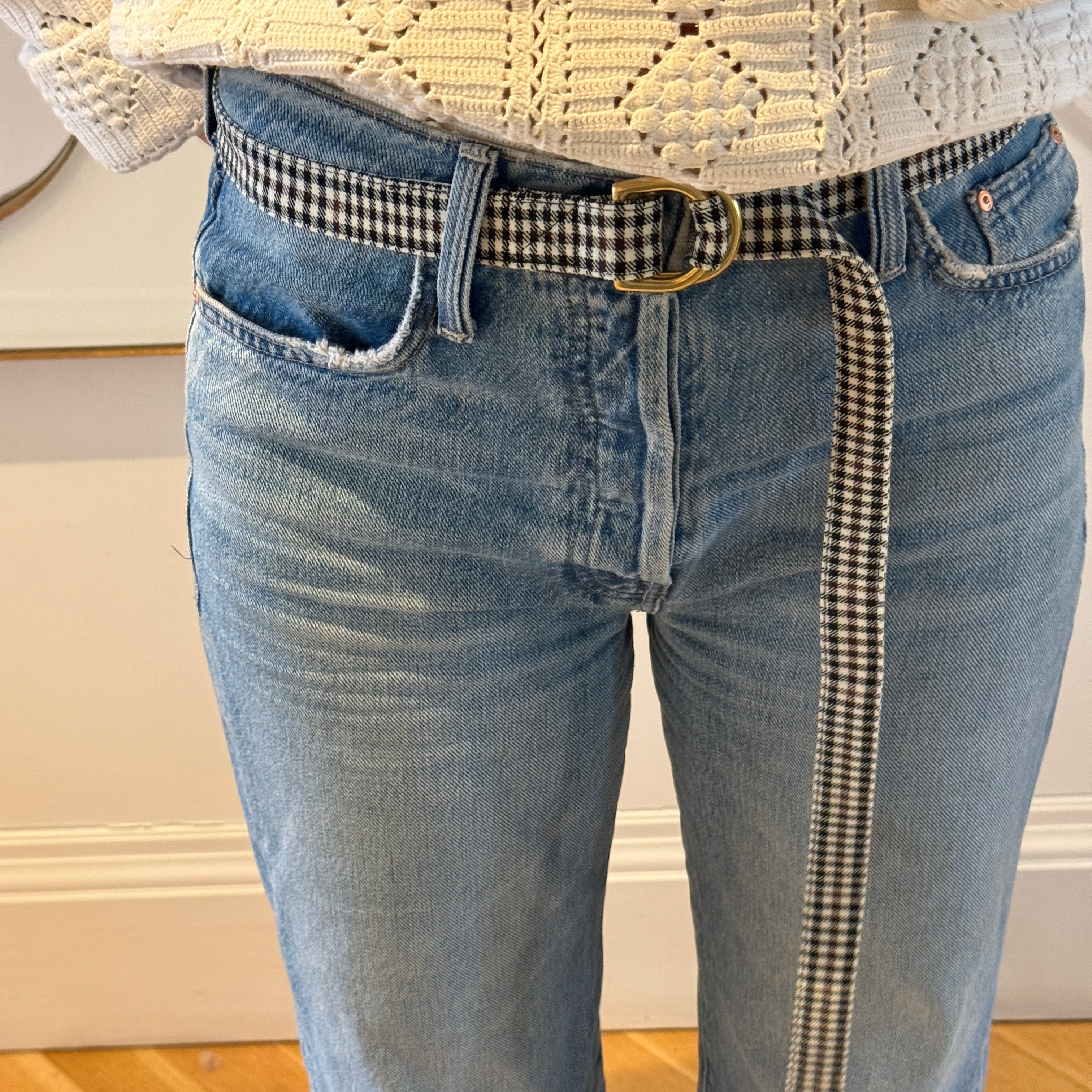 The Salvaged Belt in White & Tan Plaid