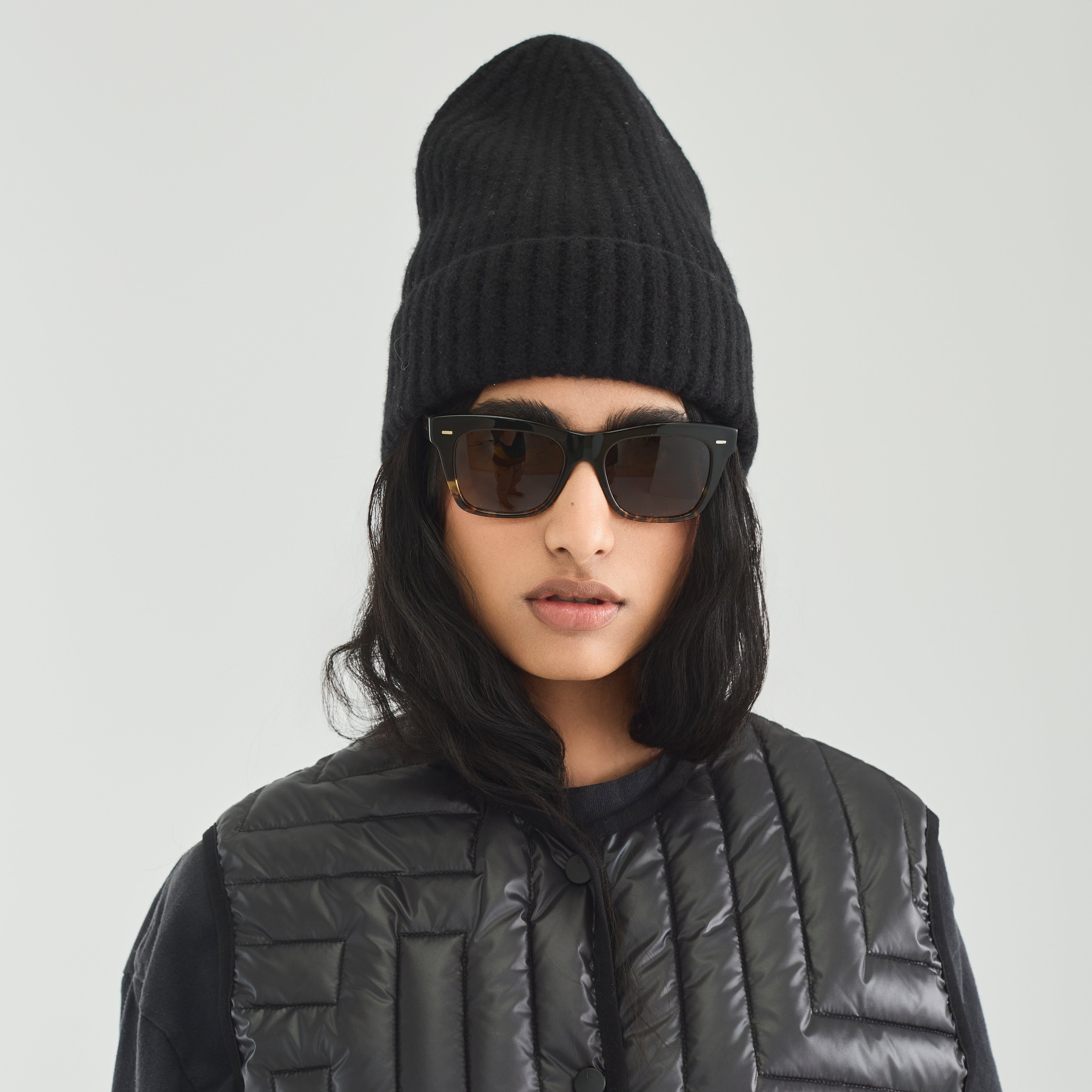 Felted Cashmere Row Beanie Black