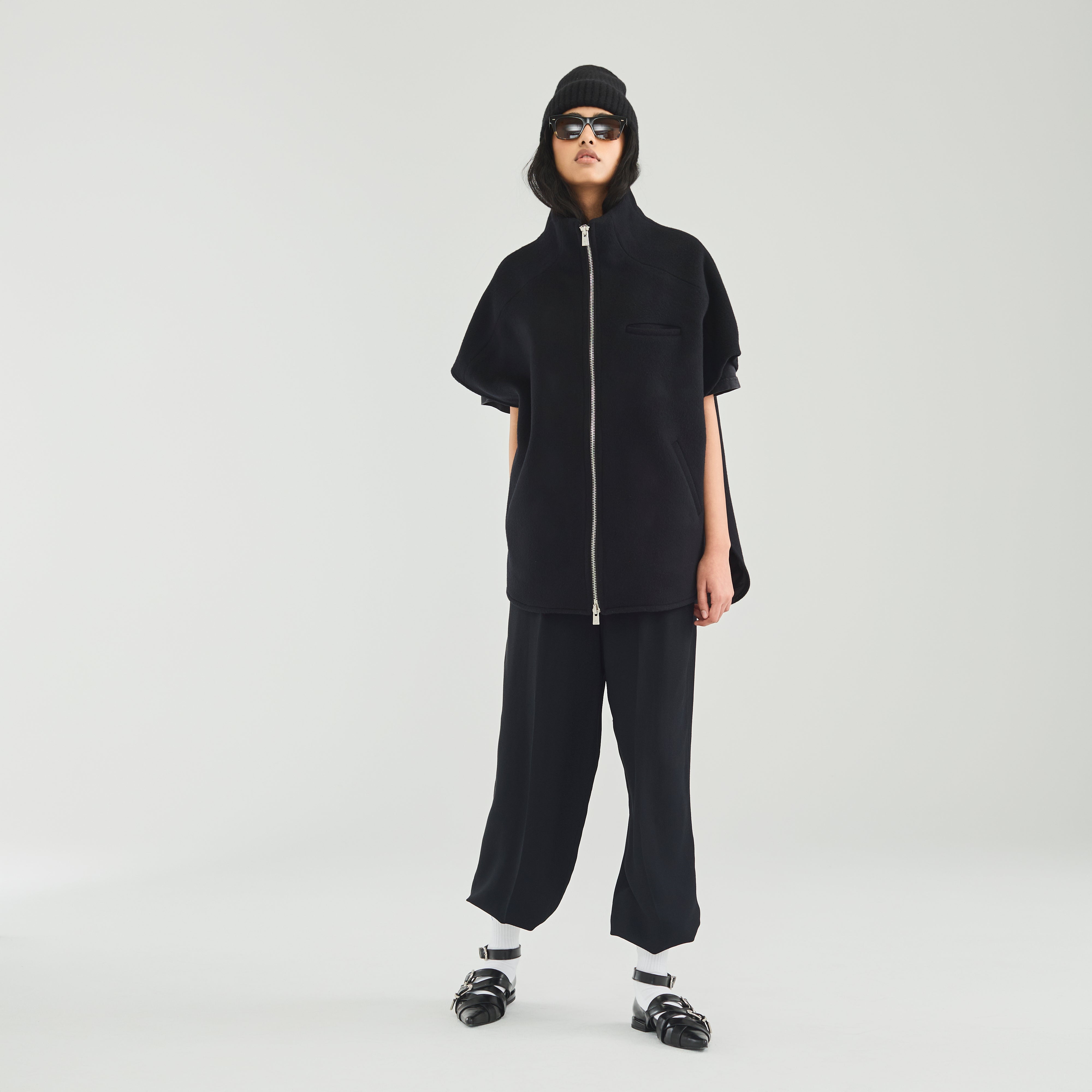 Wool/Cashmere Metal Zip Vest Black