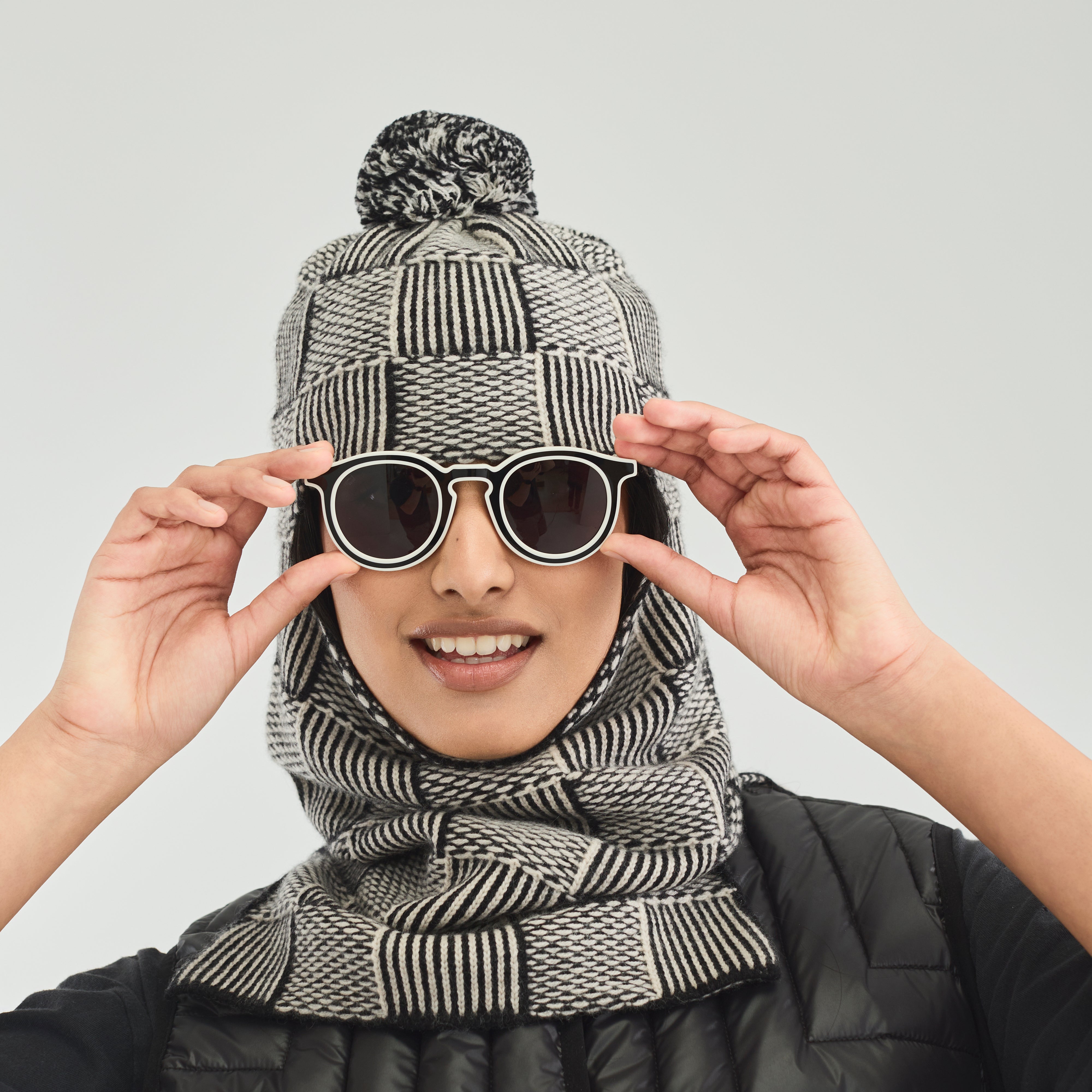 Tweed Pom Pom Balaclava