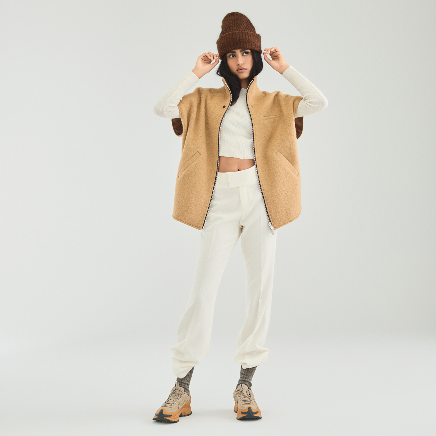 Mohair Metal Zip Vest Camel