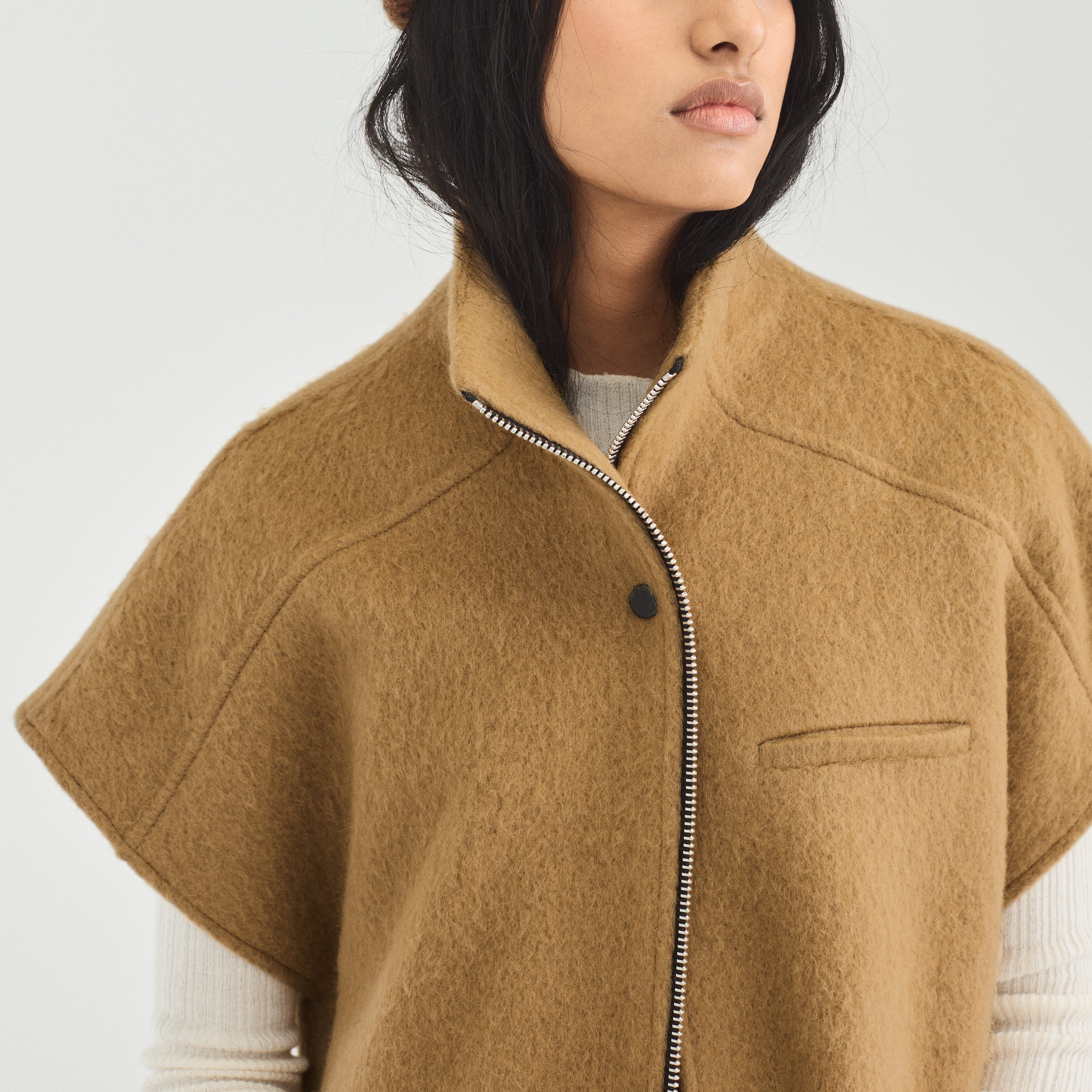 Mohair Metal Zip Vest Camel