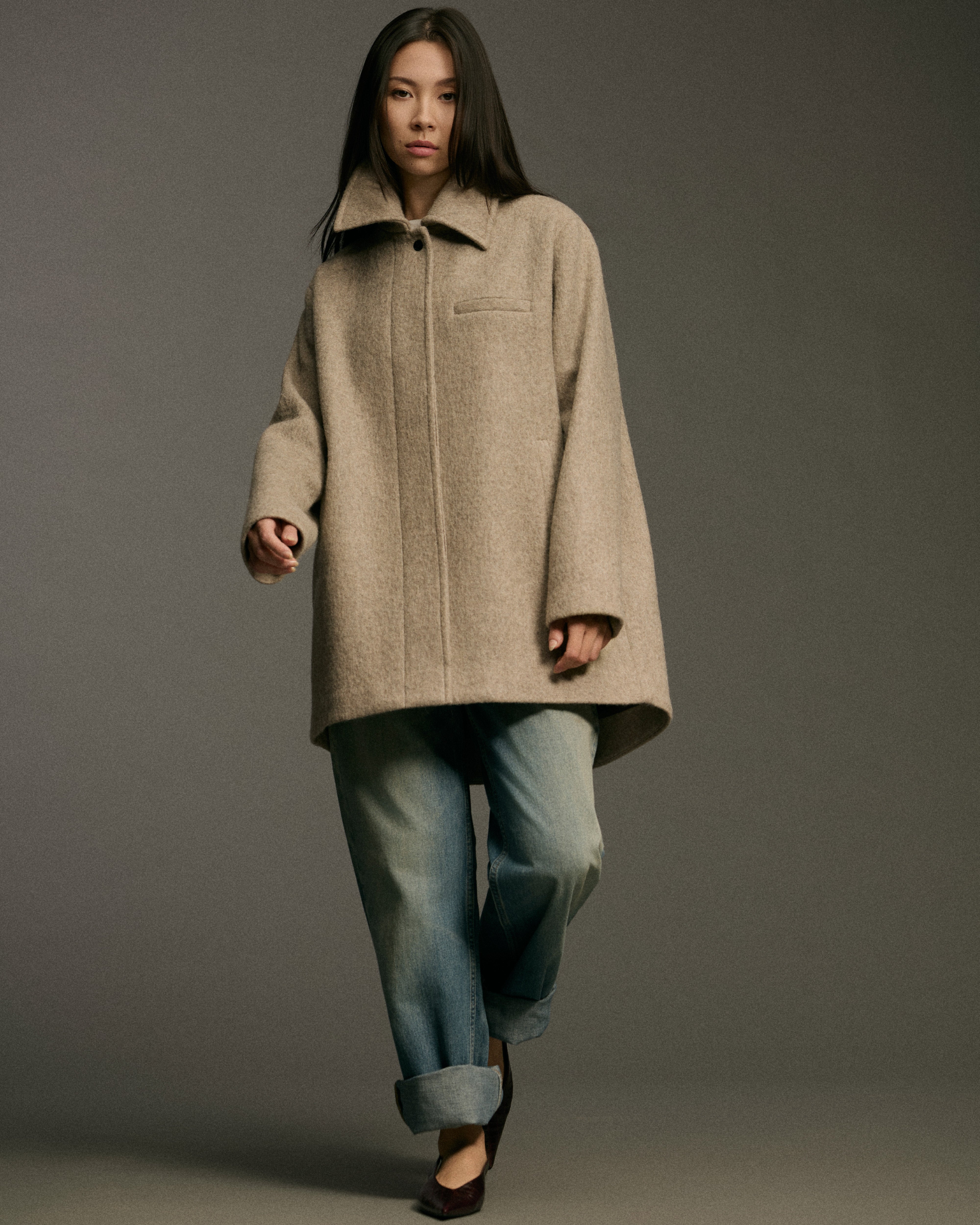 Crop Curve Coat | Taupe