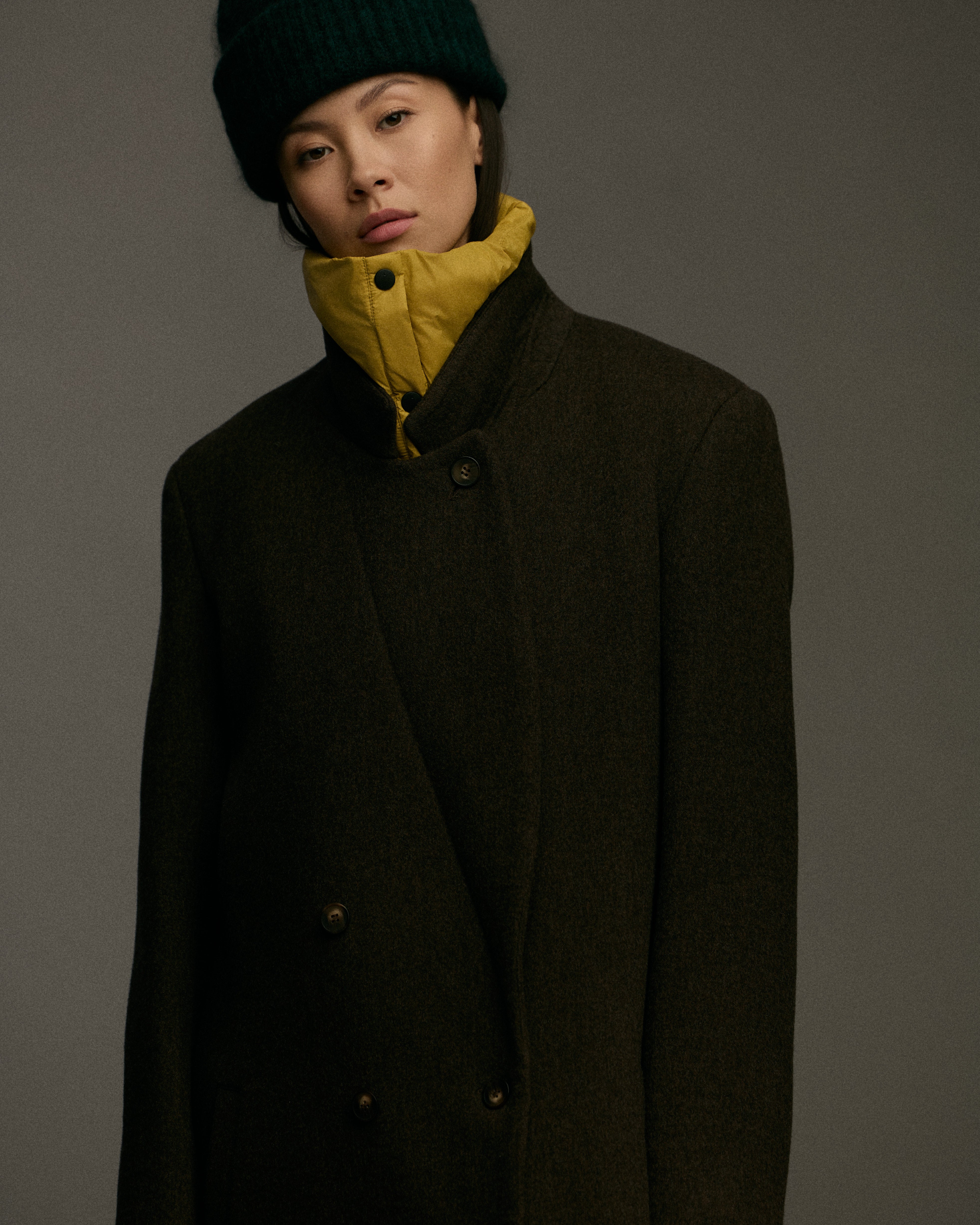 Double Breasted Wool Blend Overcoat | Brown Melange