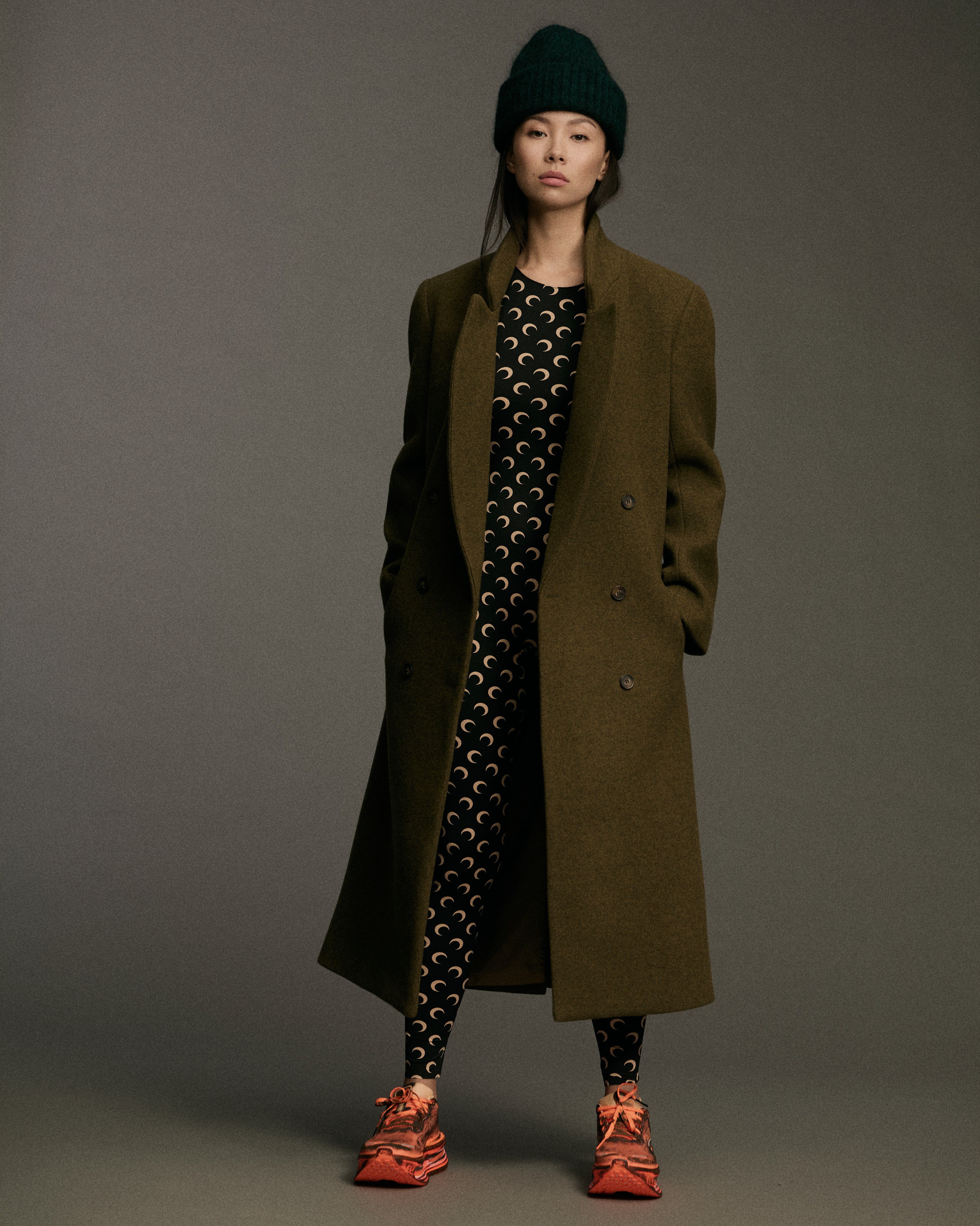 Double Breasted Wool Blend Overcoat | Olive Melange
