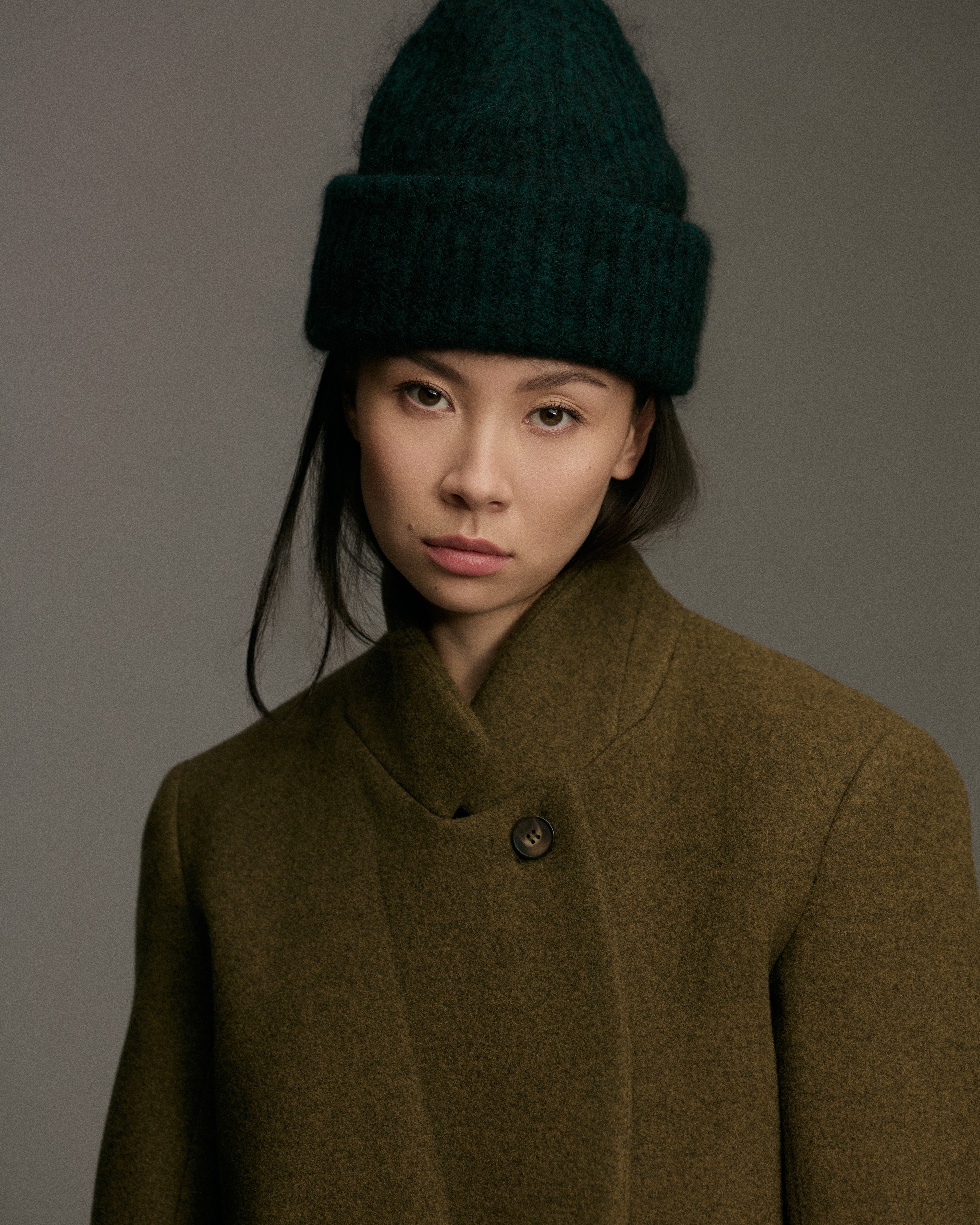 Double Breasted Wool Blend Overcoat | Olive Melange