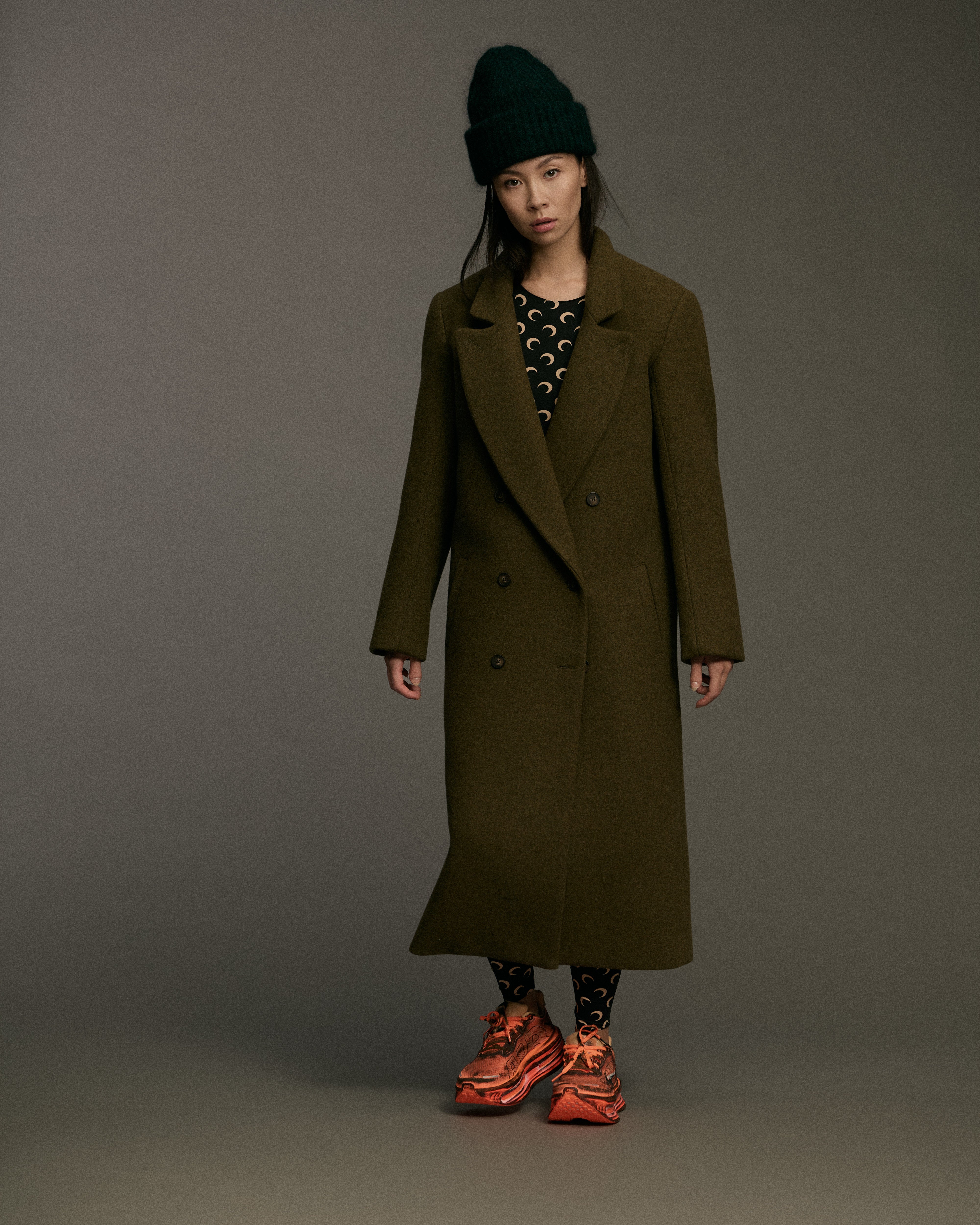 Double Breasted Wool Blend Overcoat | Olive Melange