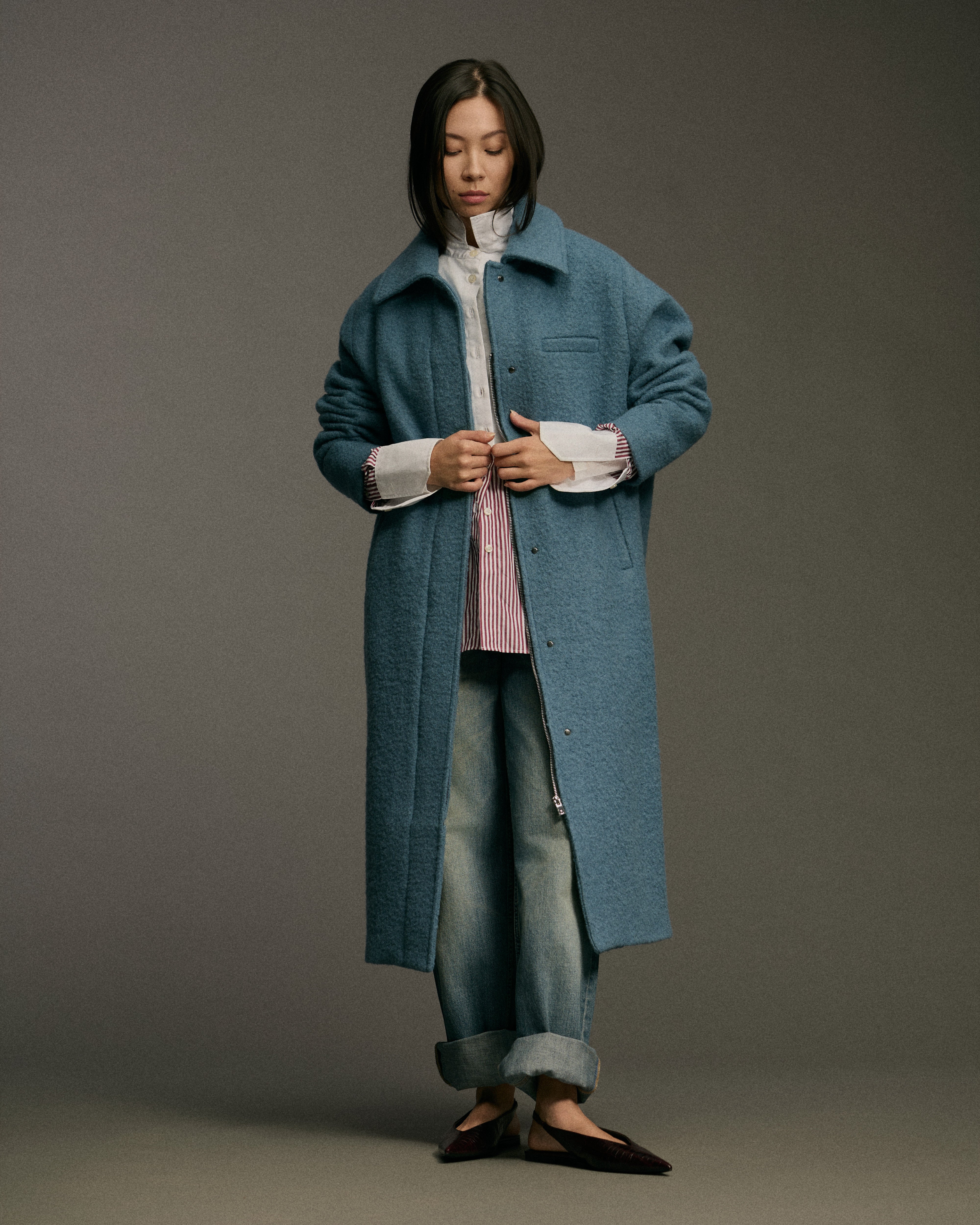 Collar Zip Curve | Med Blue - Premium Alpaca