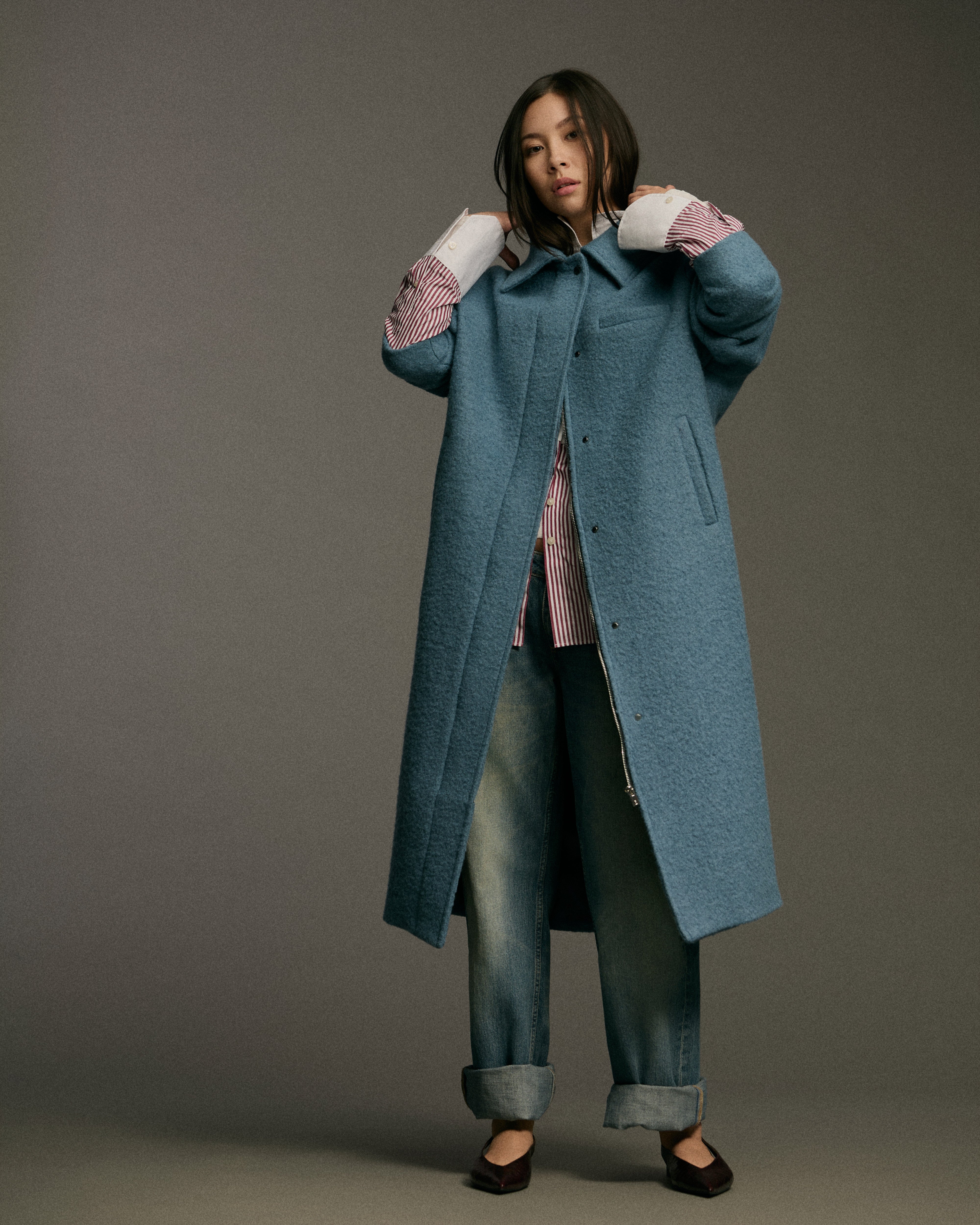 Collar Zip Curve | Med Blue - Premium Alpaca