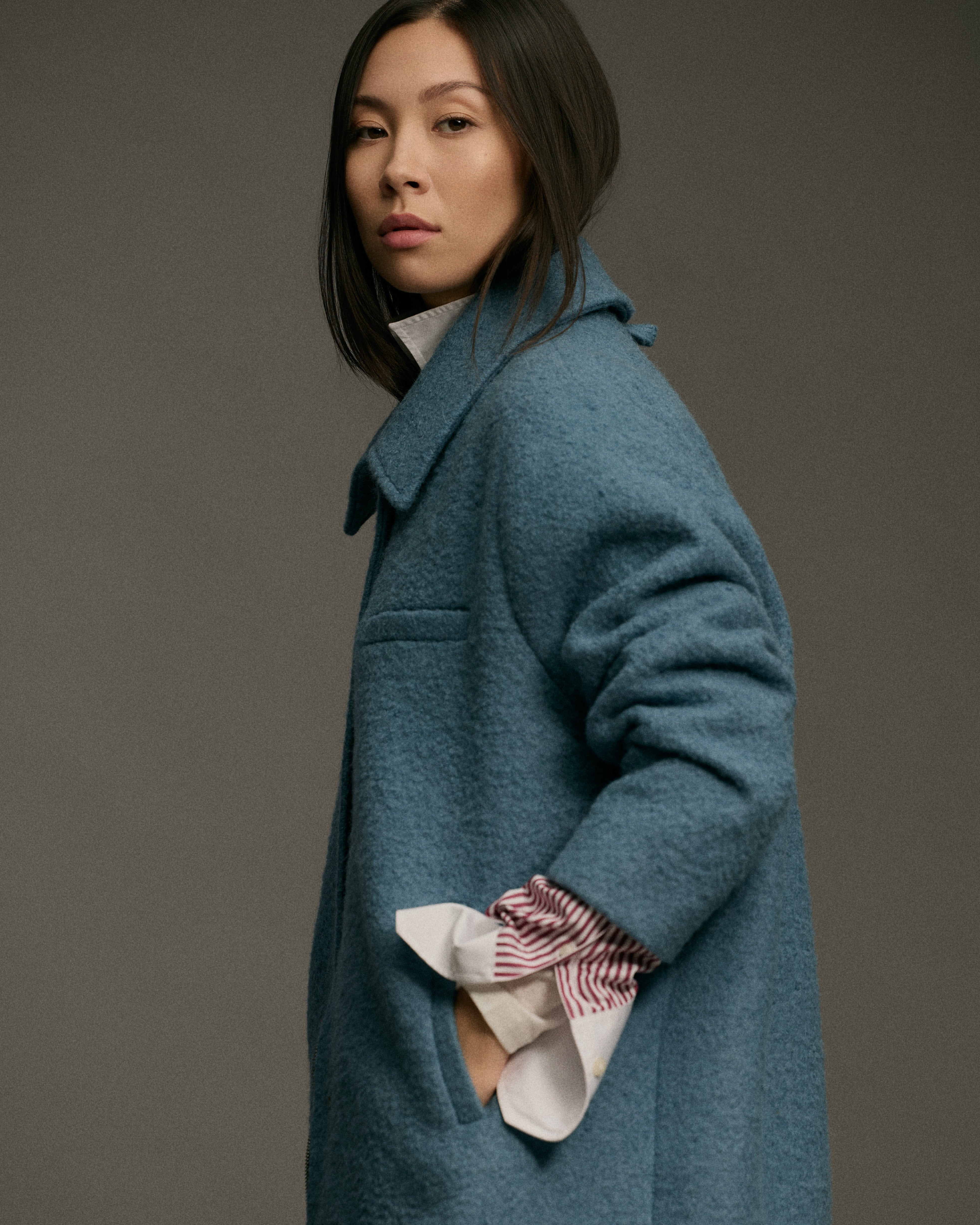 Collar Zip Curve | Med Blue - Premium Alpaca