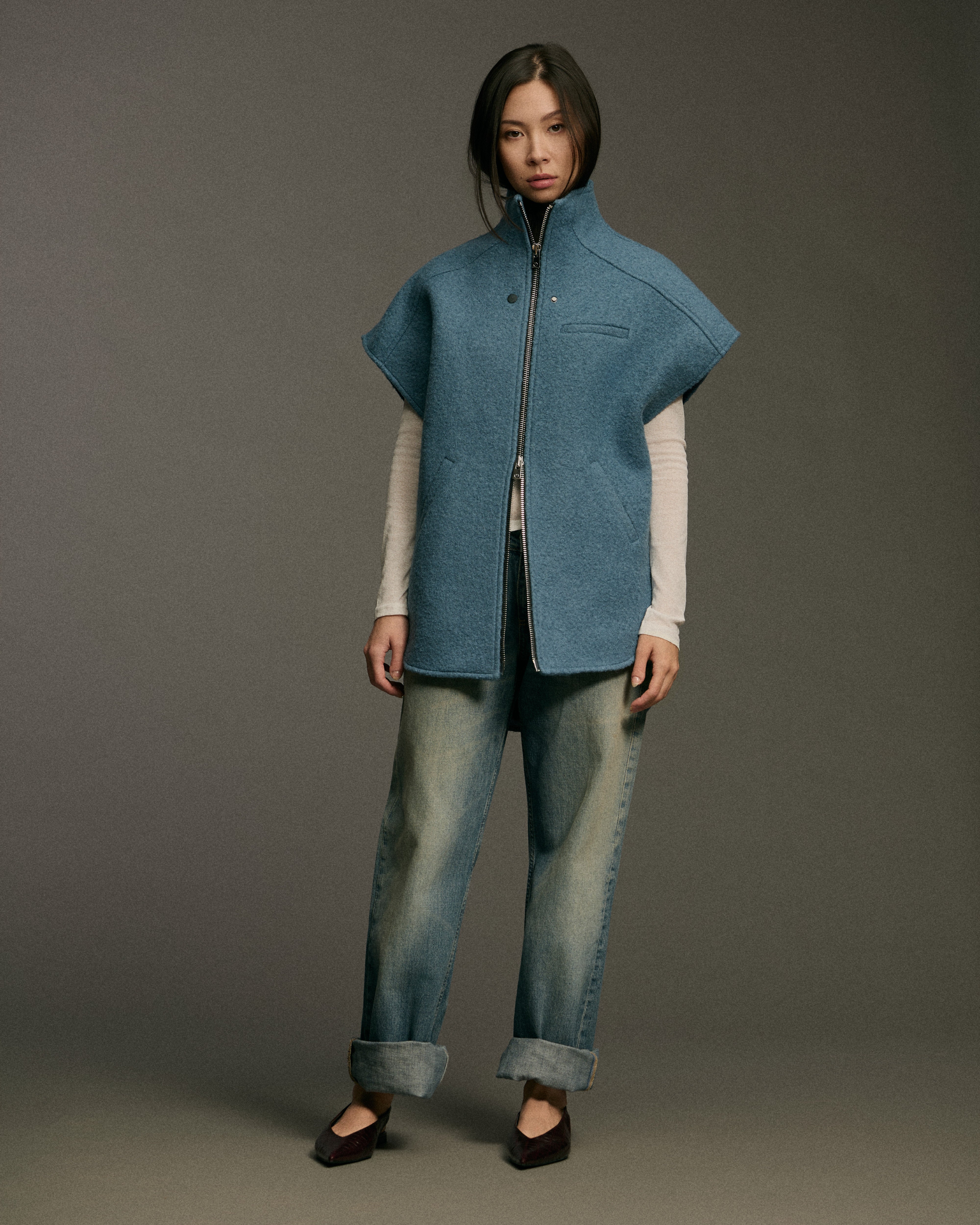 Mohair Metal Zip Vest | Med Blue