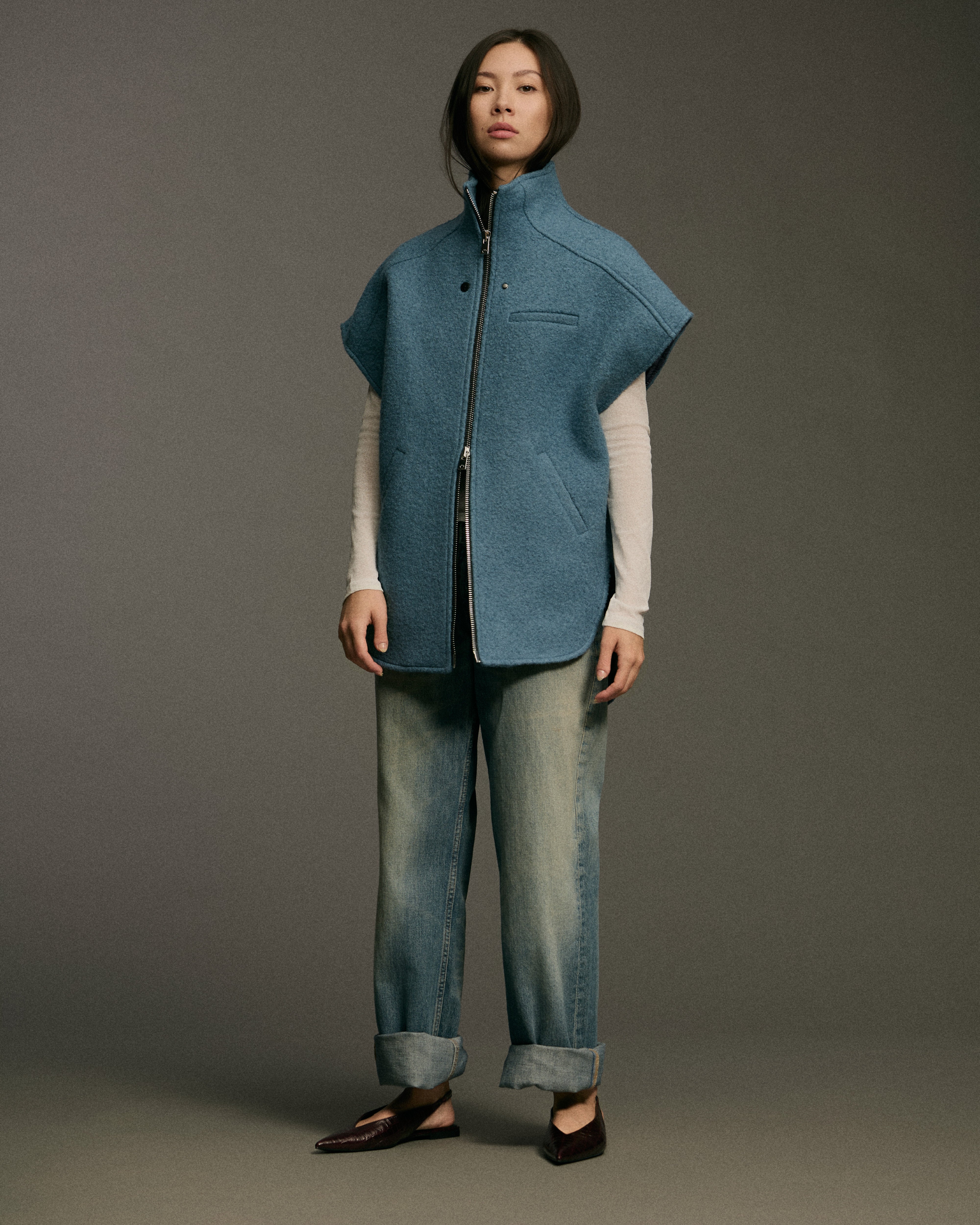 Mohair Metal Zip Vest | Med Blue