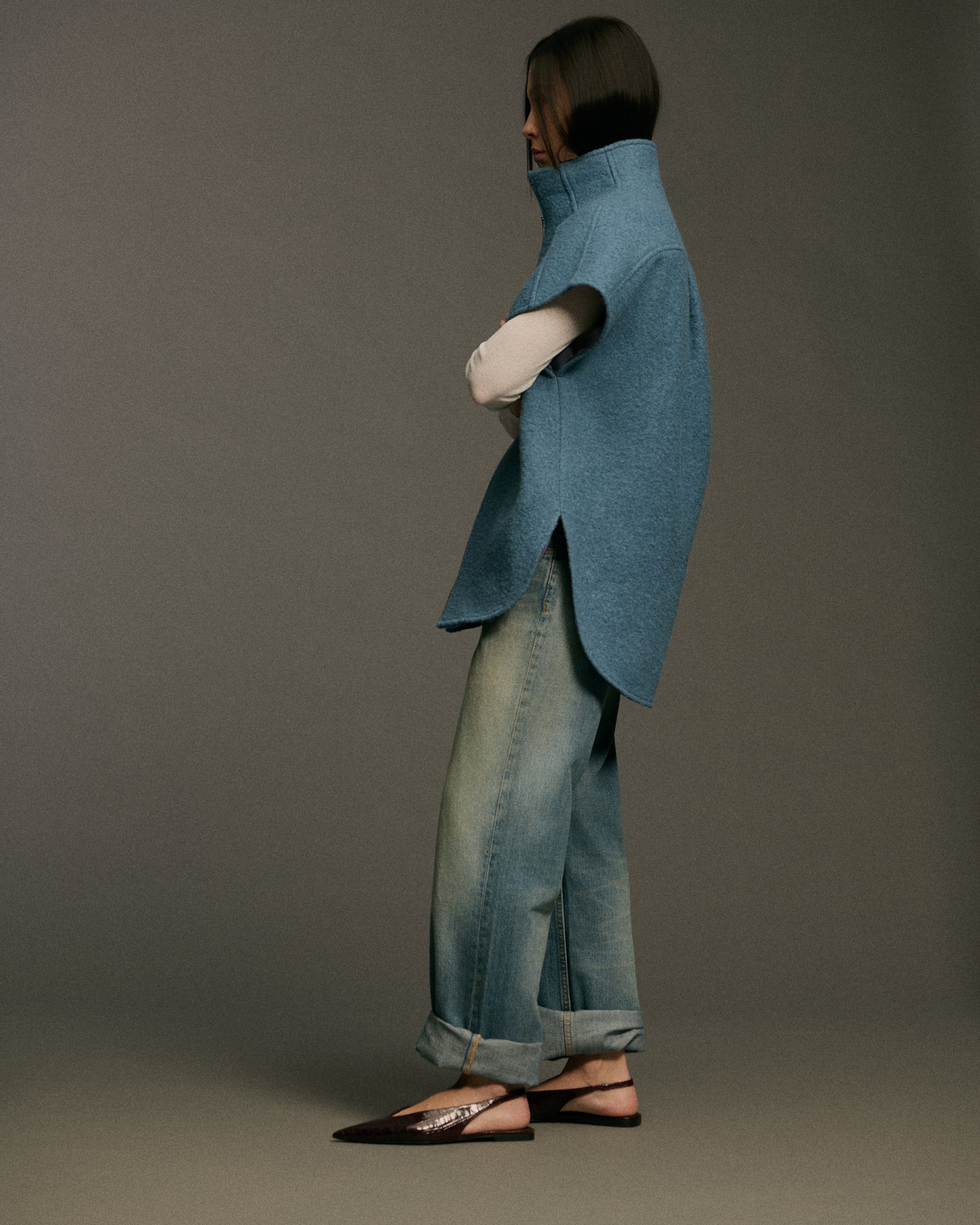 Mohair Metal Zip Vest | Med Blue