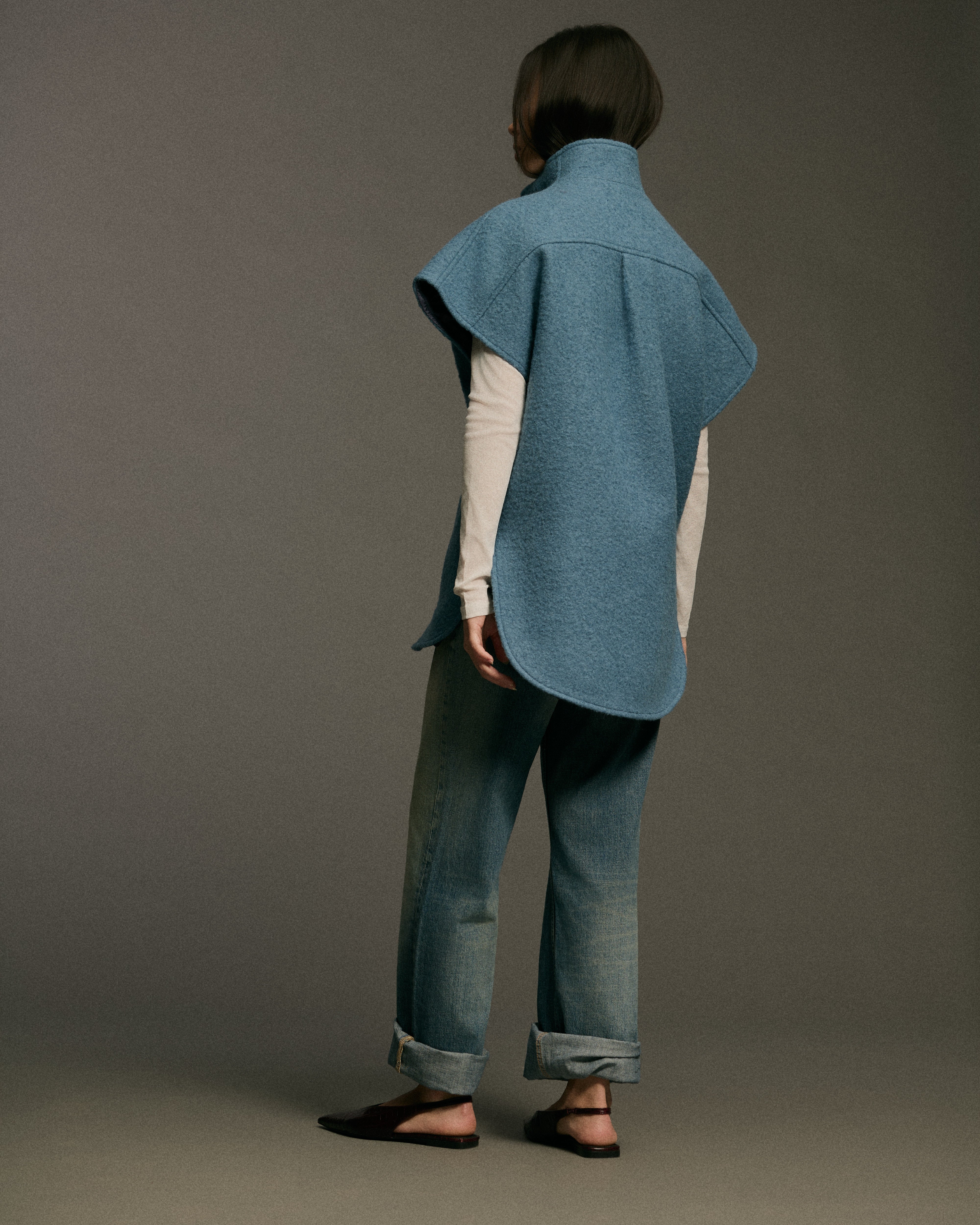 Mohair Metal Zip Vest | Med Blue