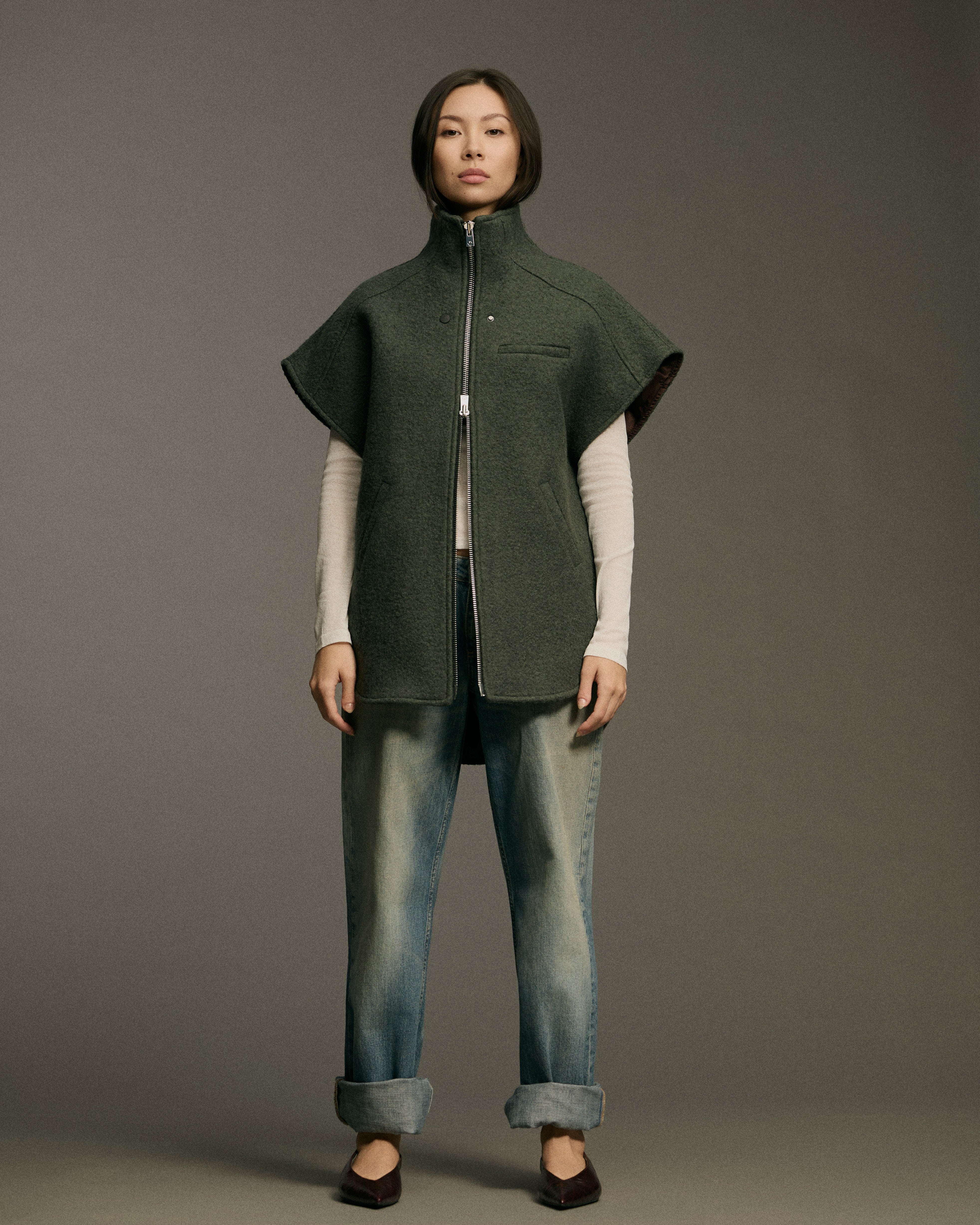 Mohair Metal Zip Vest | Sea Green