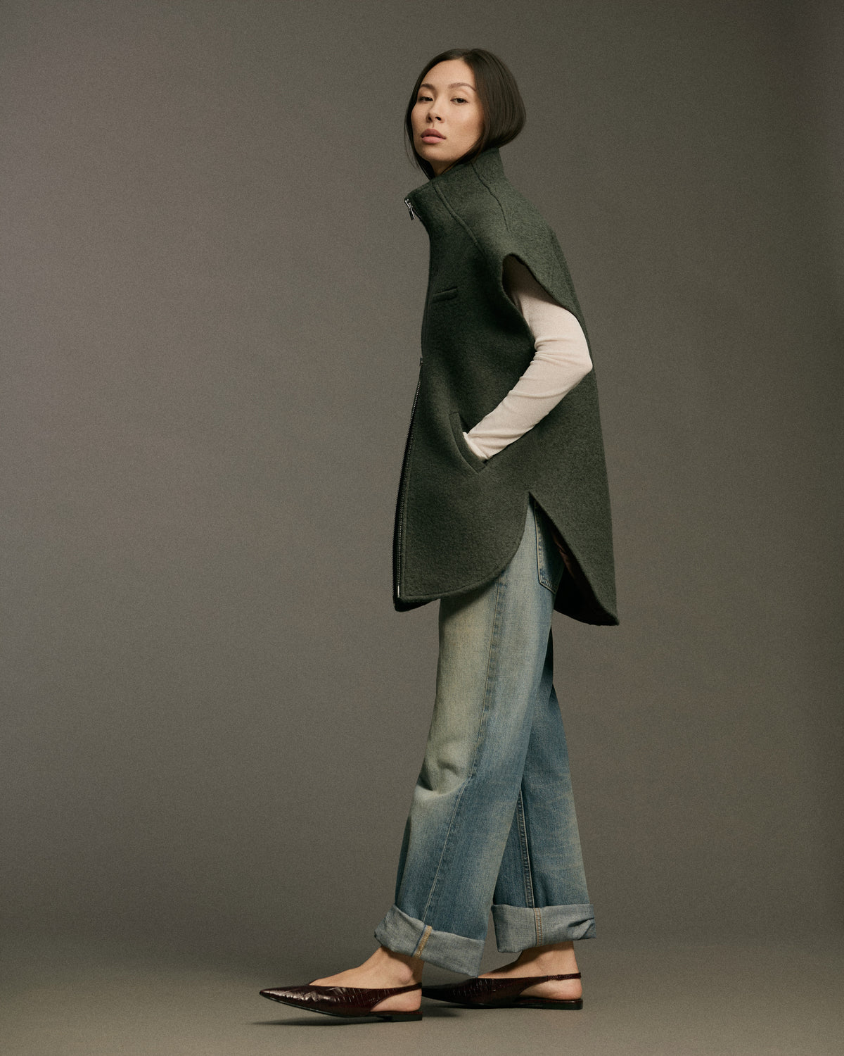 Mohair Metal Zip Vest | Sea Green