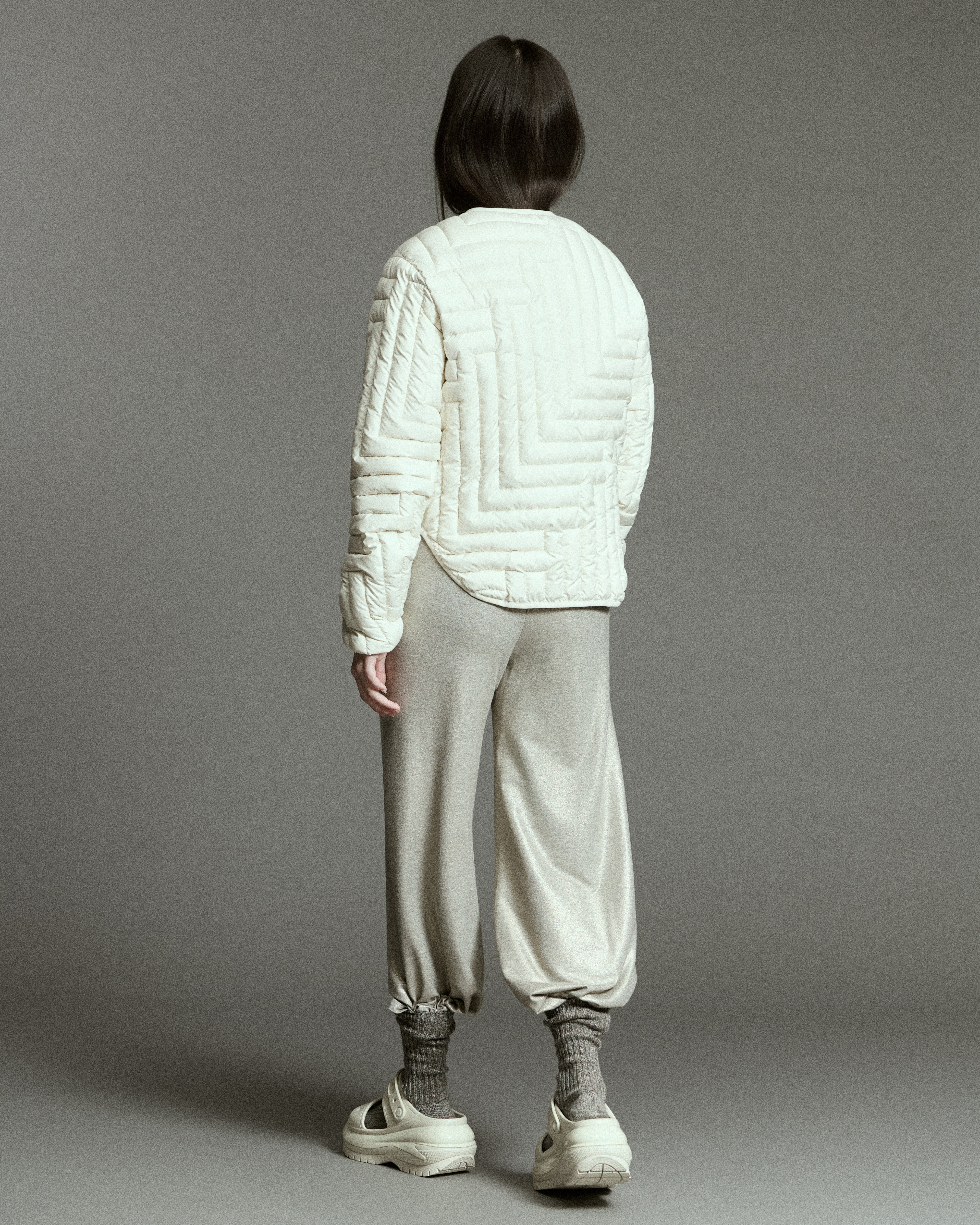 L Chev Bomber Reversible in Warm White & Putty