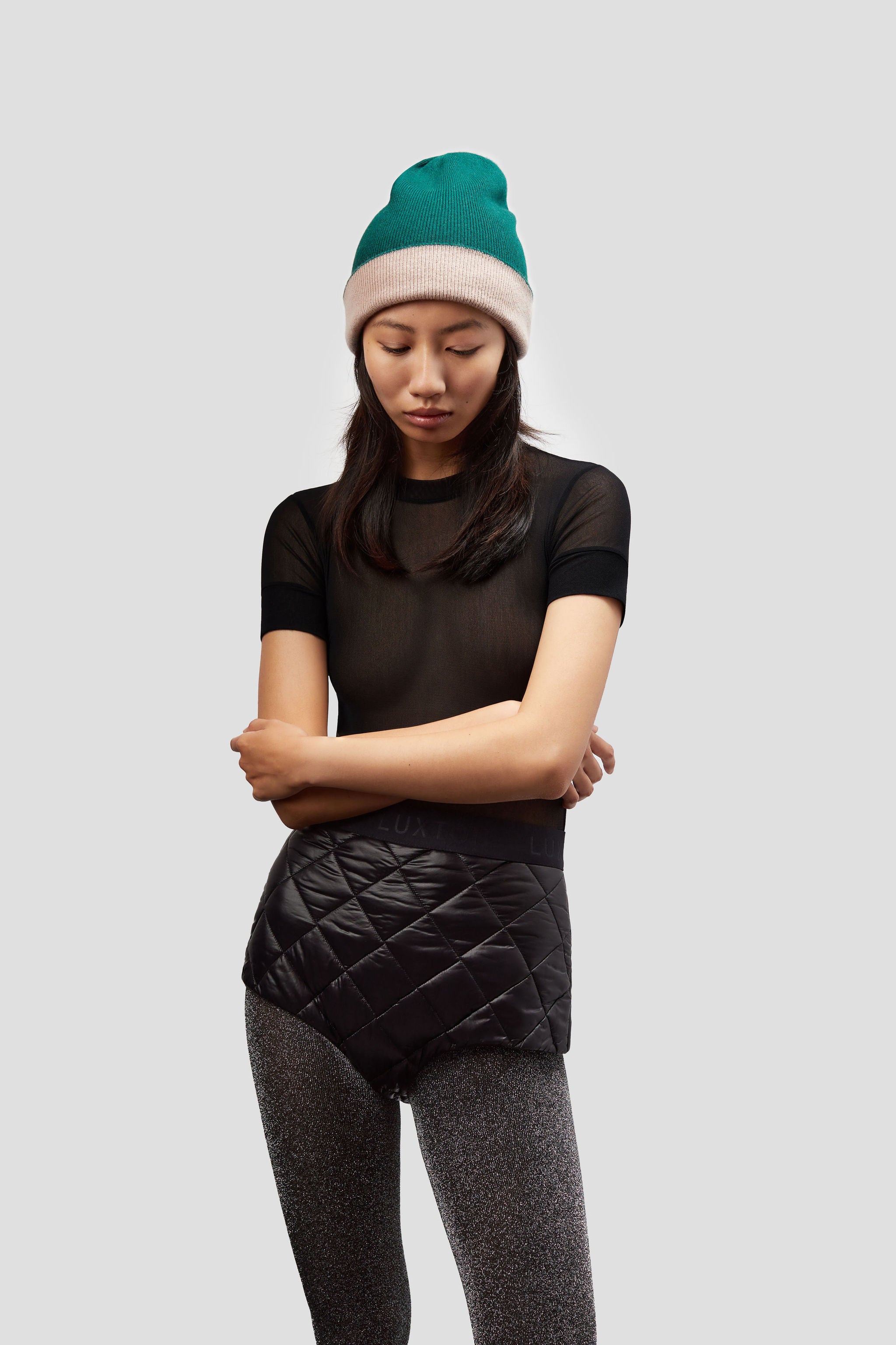 Fine Rib Contrast Beanie Forrest/Dust – Sample Sale